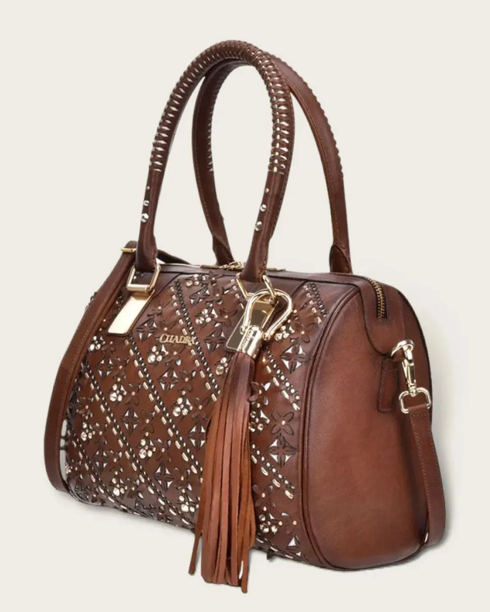 Brown bowling handbag