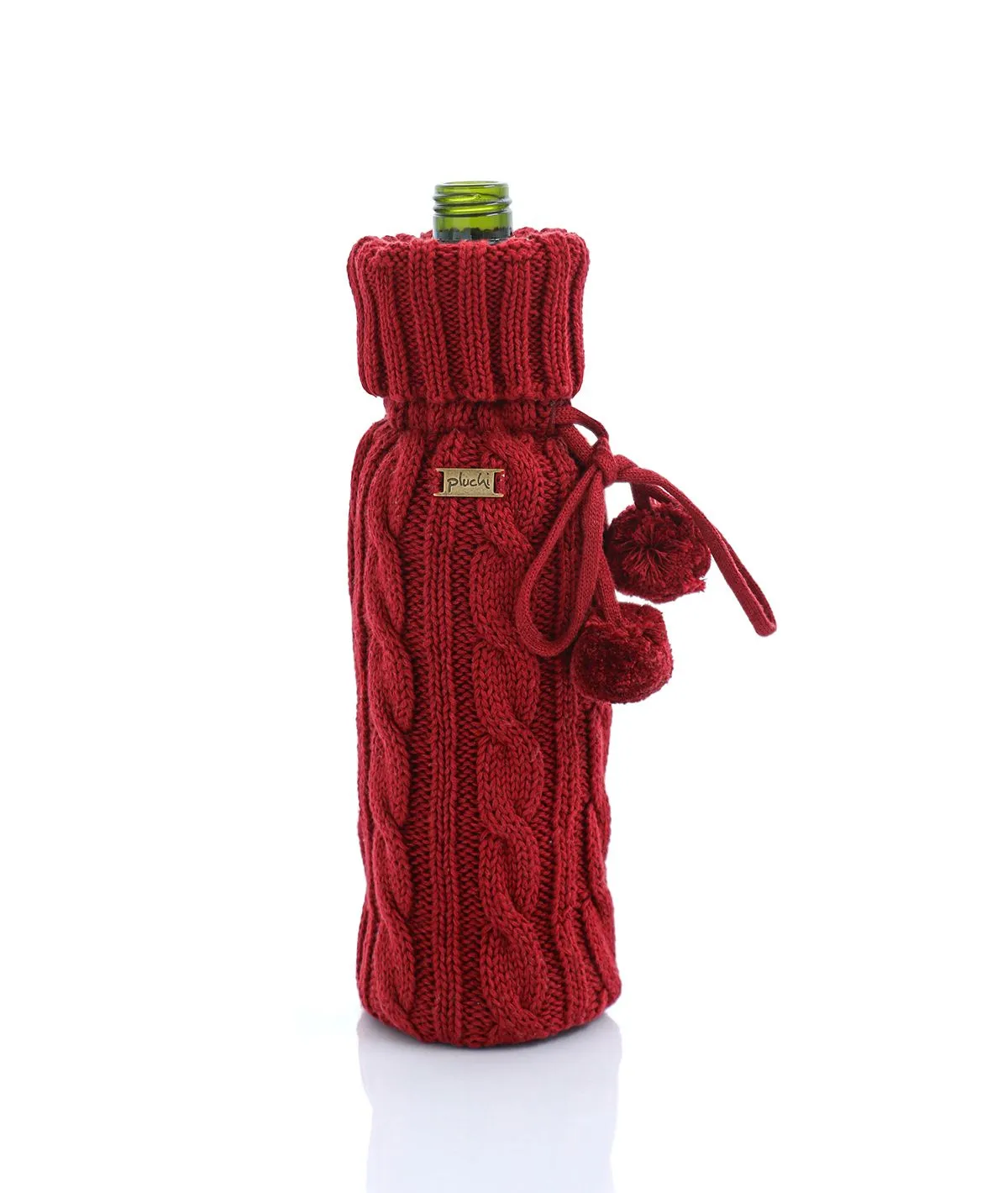 Cable Criss Cotton Knitted Wine Bottle Cover (Dark Red)