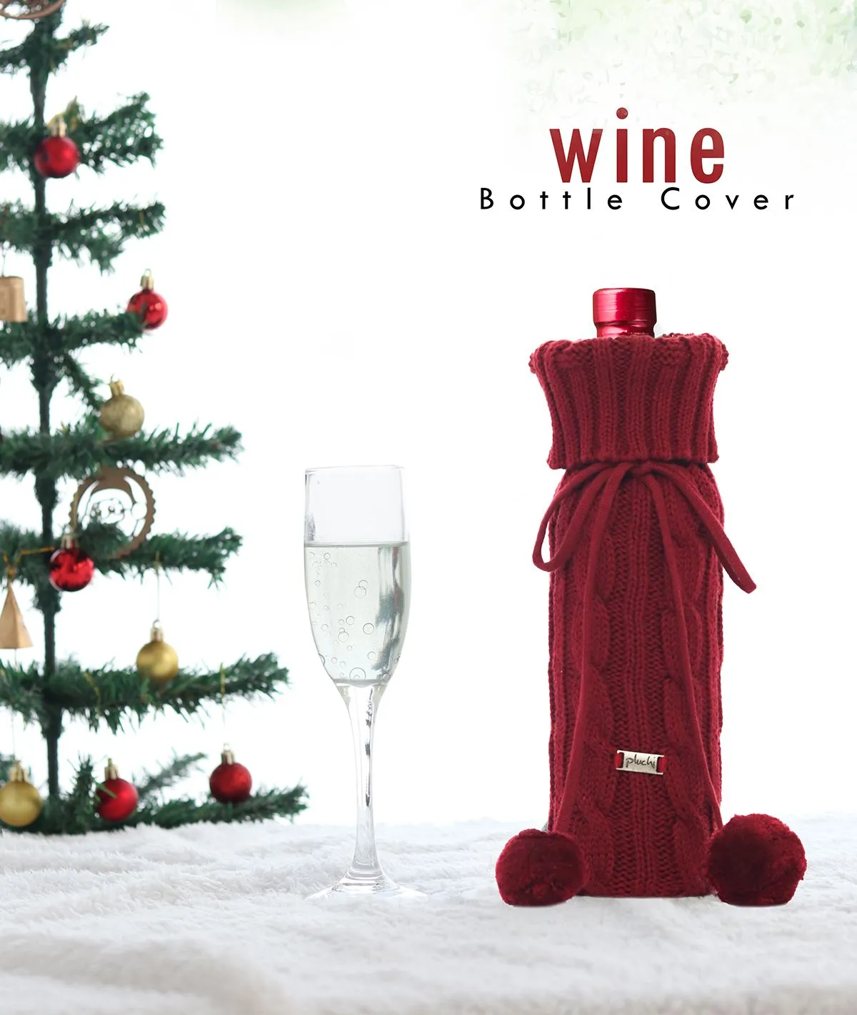 Cable Criss Cotton Knitted Wine Bottle Cover (Dark Red)