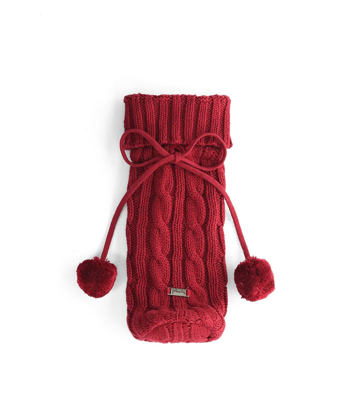 Cable Criss Cotton Knitted Wine Bottle Cover (Dark Red)