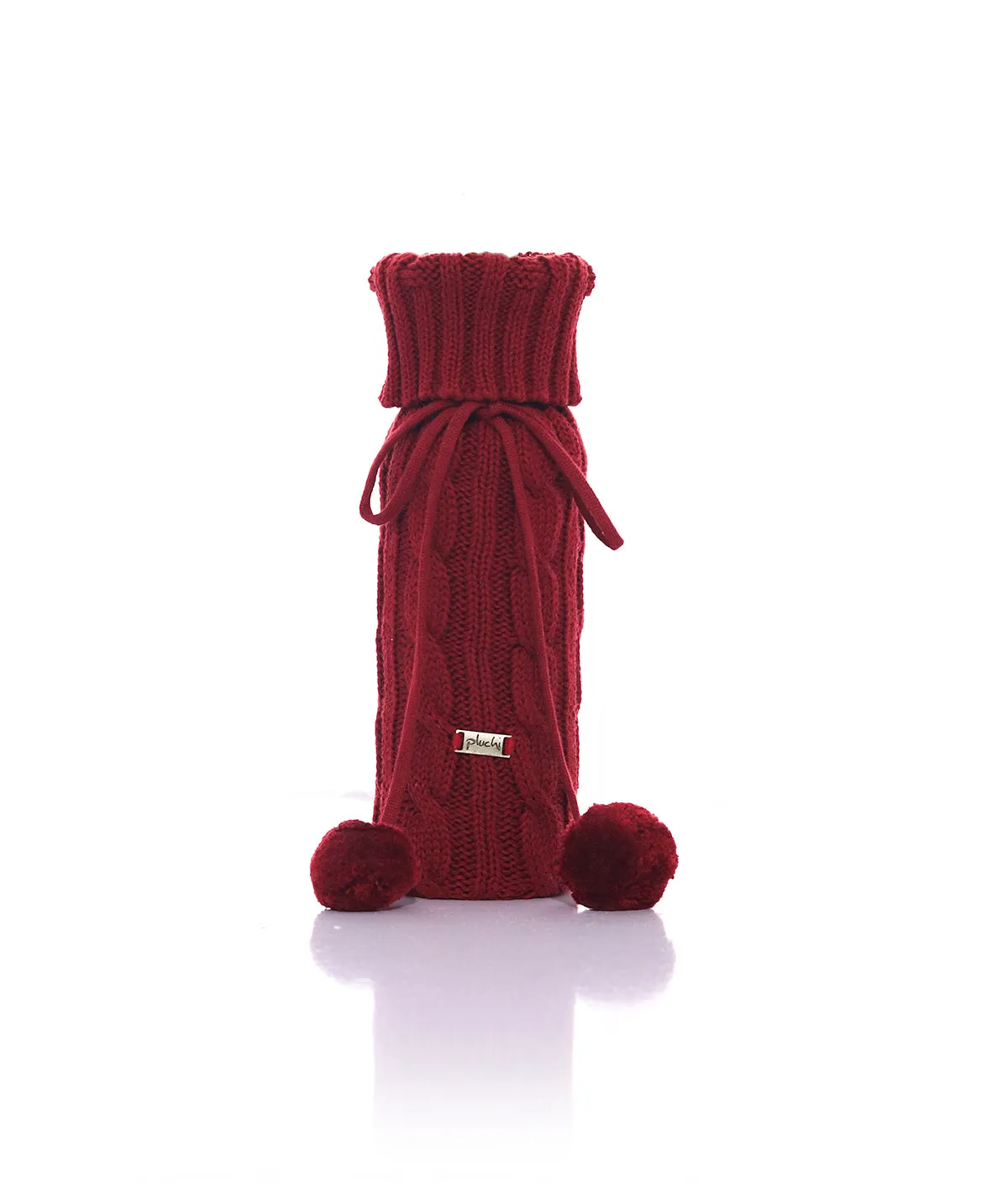 Cable Criss Cotton Knitted Wine Bottle Cover (Dark Red)