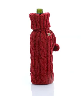 Cable Criss Cotton Knitted Wine Bottle Cover (Dark Red)