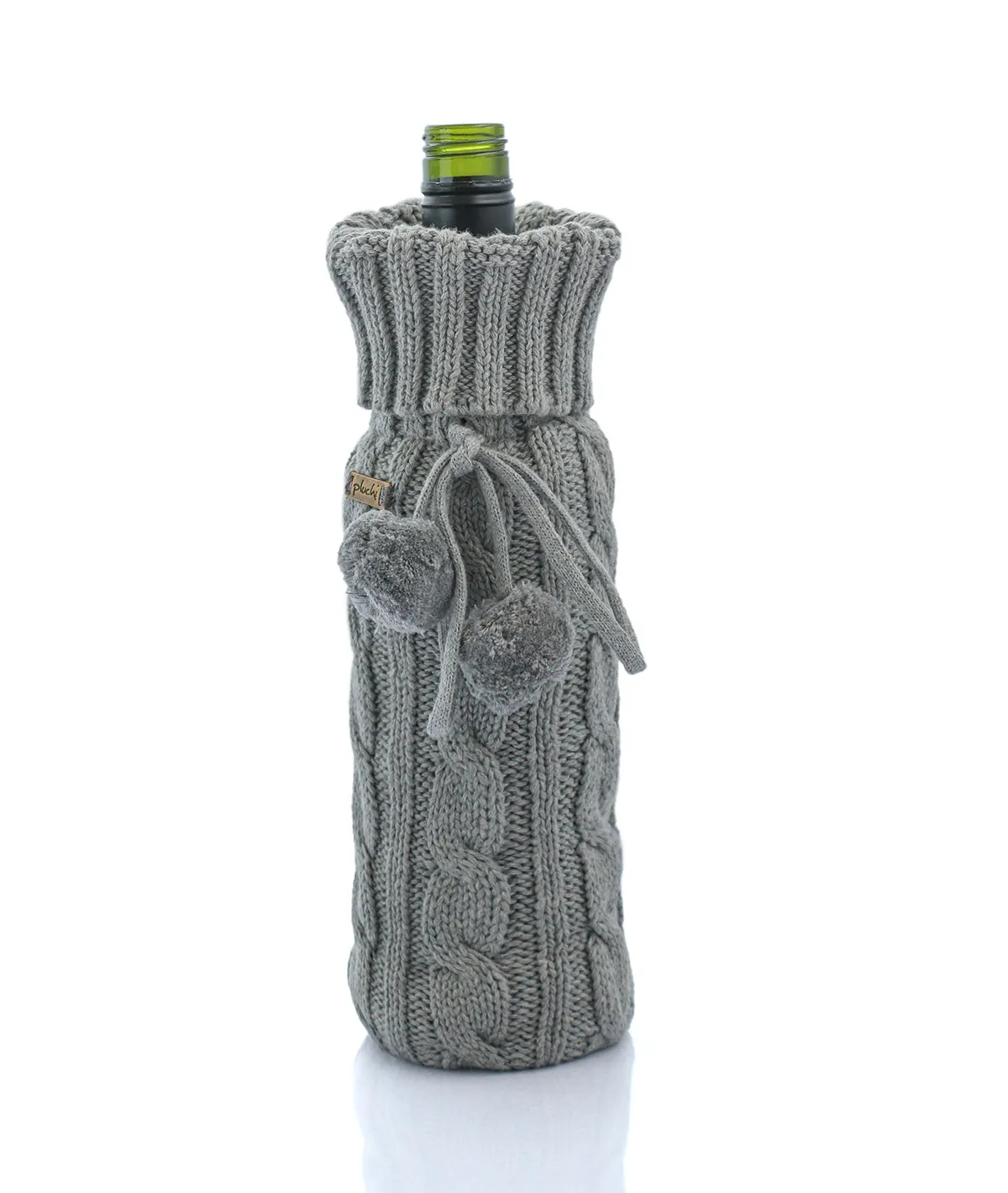 Cable Criss Cotton Knitted Wine Bottle Cover (Light Grey Melange)