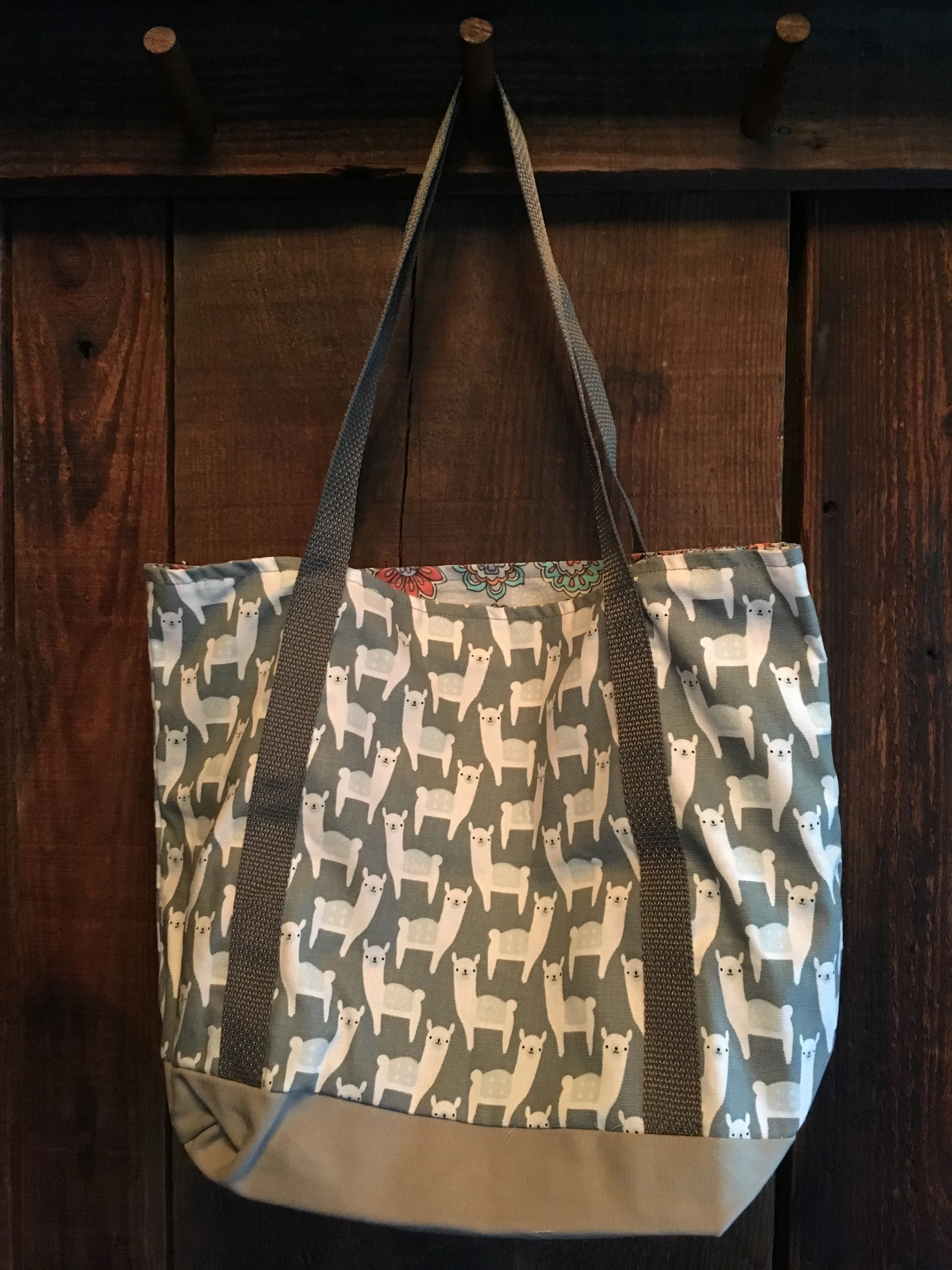 Canvas Alpaca/Sheep Print Tote Bag