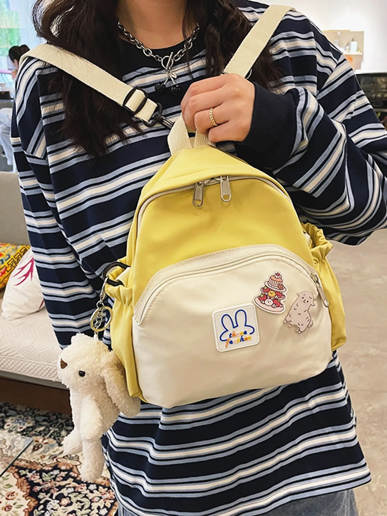 Cartoon Appliques Two Tone Backpack