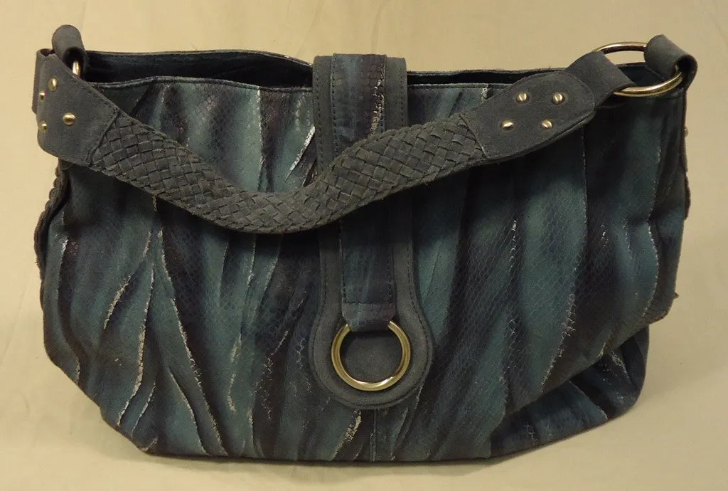 Charlie Lapson Purse Leather Female Adult Baguette Blue/Silver Brushstroke/Snakeskin 46-311-185 -- New