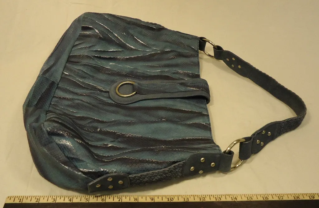 Charlie Lapson Purse Leather Female Adult Baguette Blue/Silver Brushstroke/Snakeskin 46-311-185 -- New