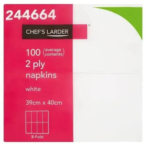 Chefs Larder 100 Napkins White 2 Ply