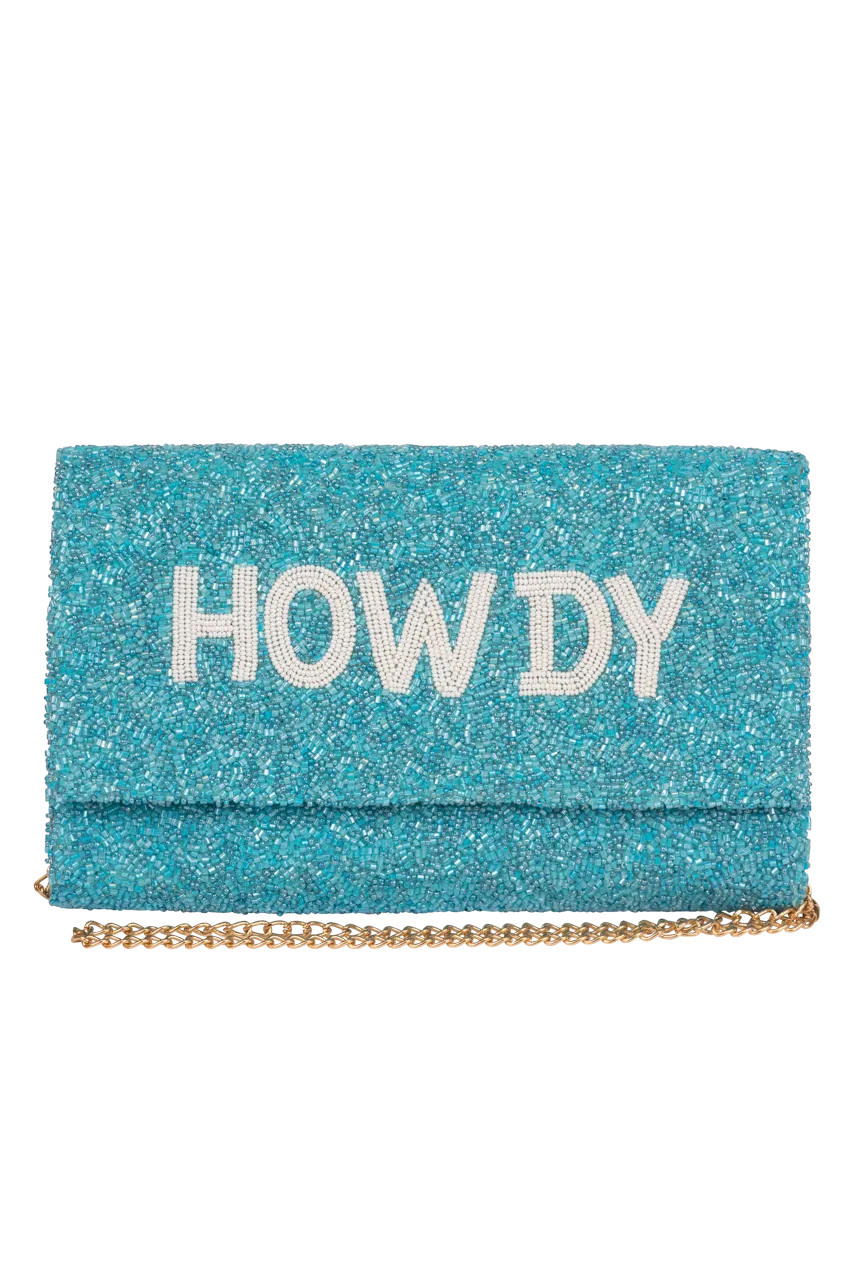 Christina Greene Howdy Beaded Clutch Bag - Turquoise