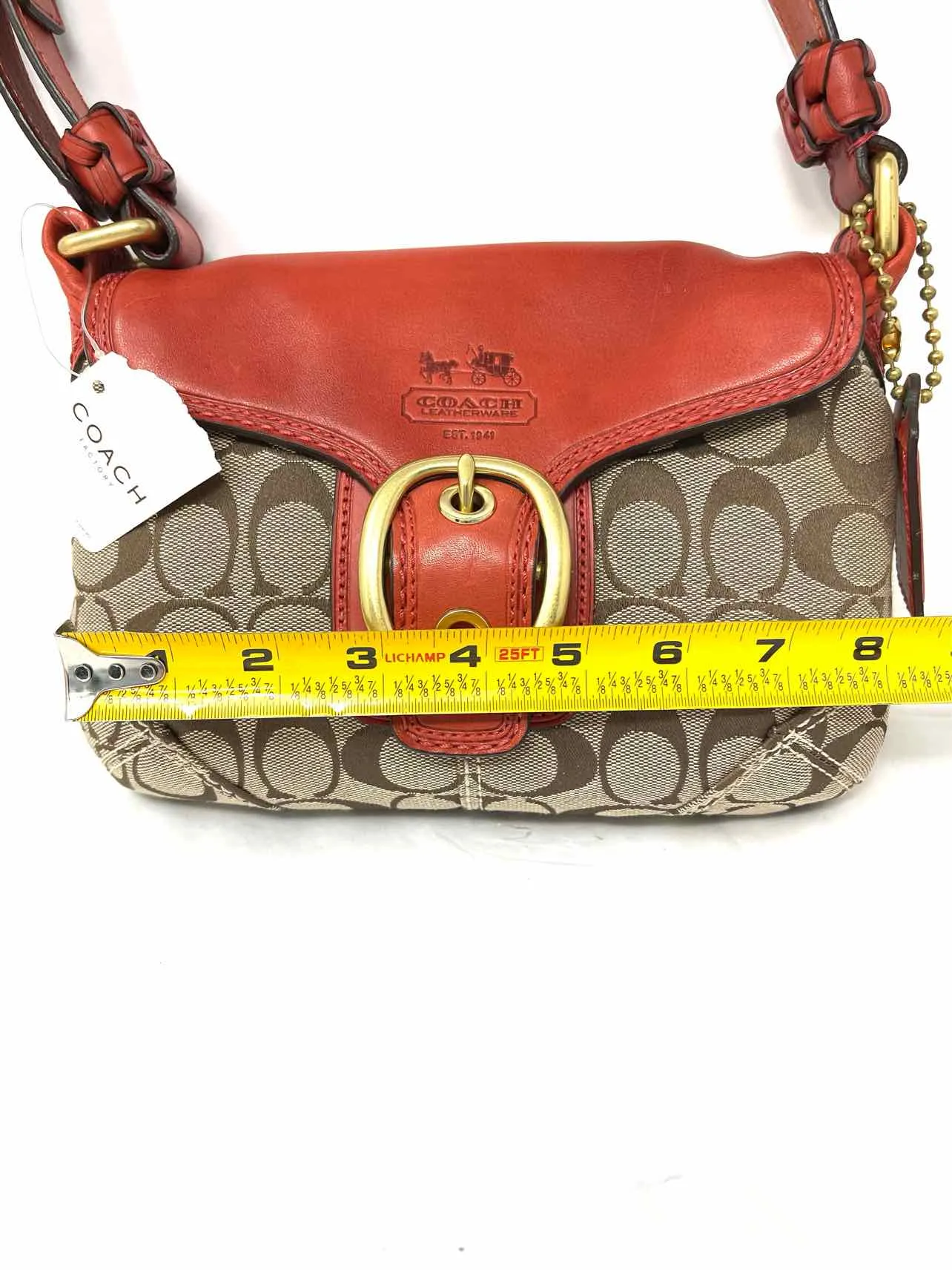 Coach Red/Tan Shoulder Bag Signature Fabric/Leather NEW Designer Purse