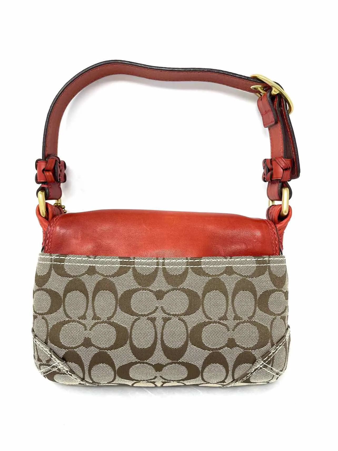 Coach Red/Tan Shoulder Bag Signature Fabric/Leather NEW Designer Purse