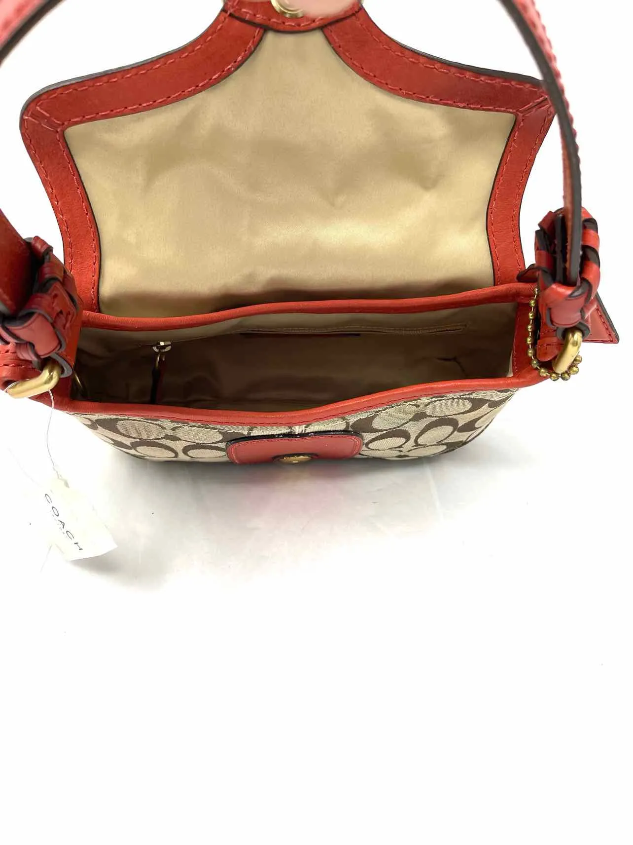 Coach Red/Tan Shoulder Bag Signature Fabric/Leather NEW Designer Purse