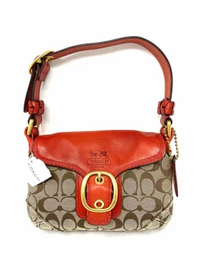 Coach Red/Tan Shoulder Bag Signature Fabric/Leather NEW Designer Purse