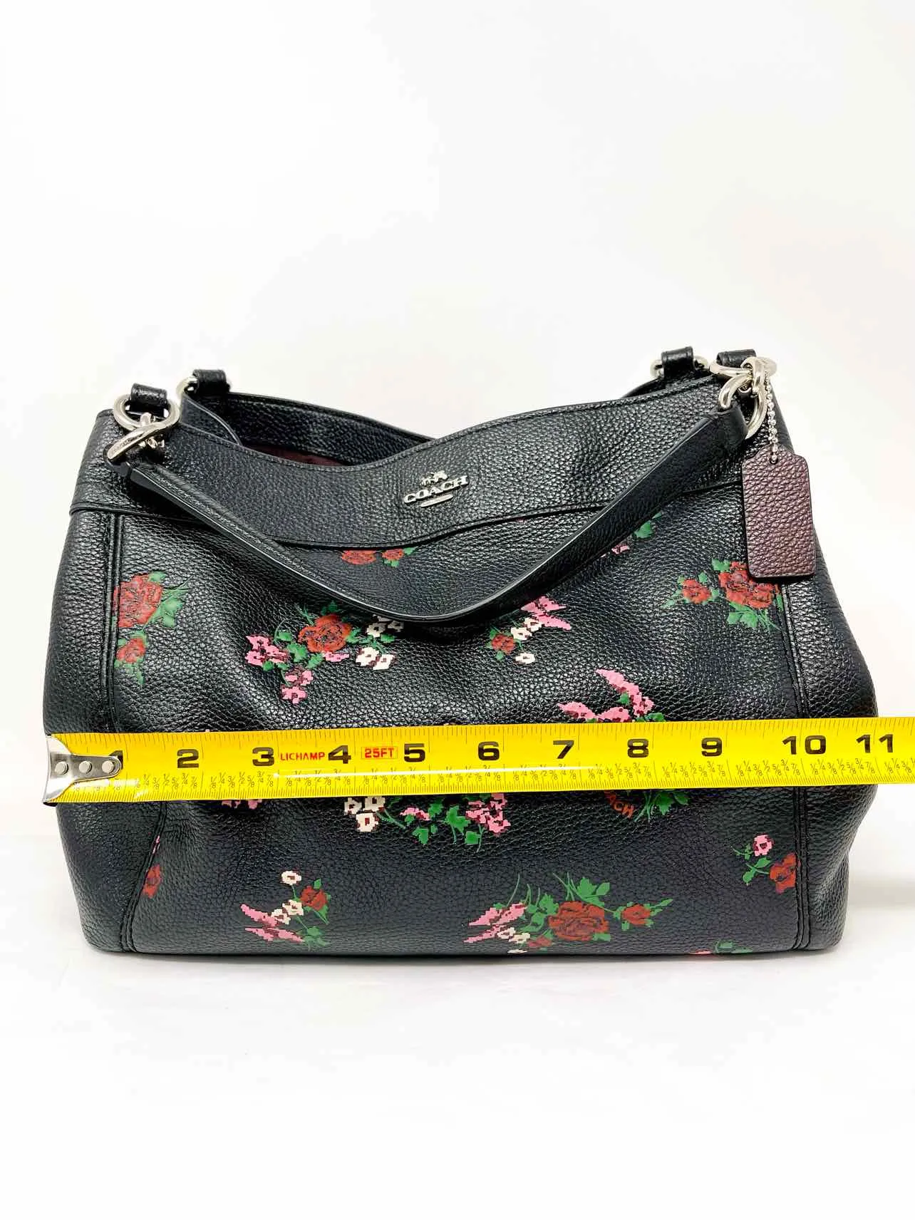 Coach Size Bk/Gr/Pk Shoulder Bag Floral Leather Designer Tote