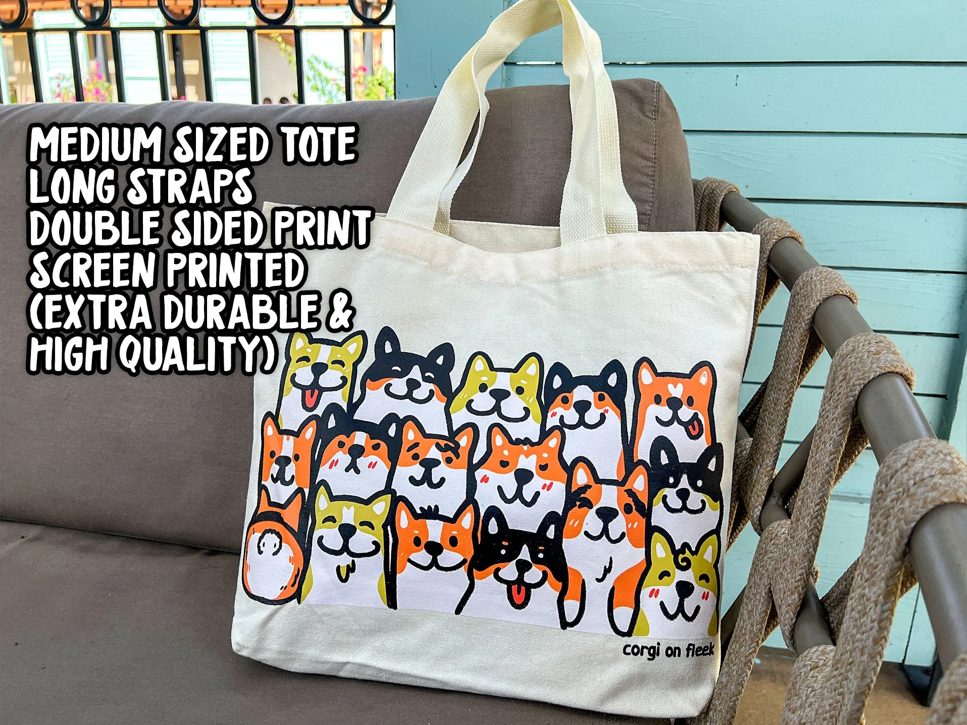 Corgi Friends - Medium Cotton Tote Bag