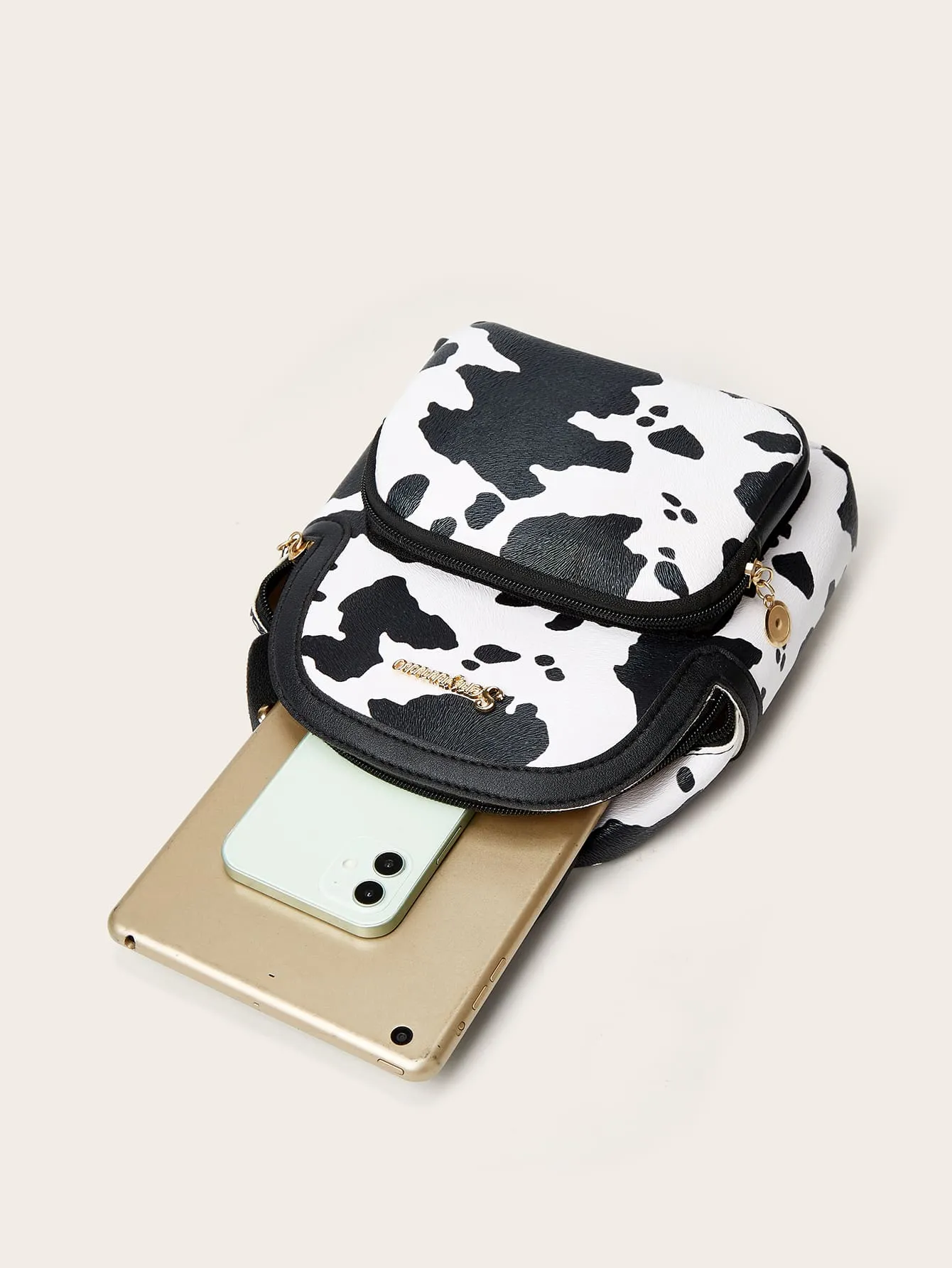 Cow Pattern Pocket Front Backpack