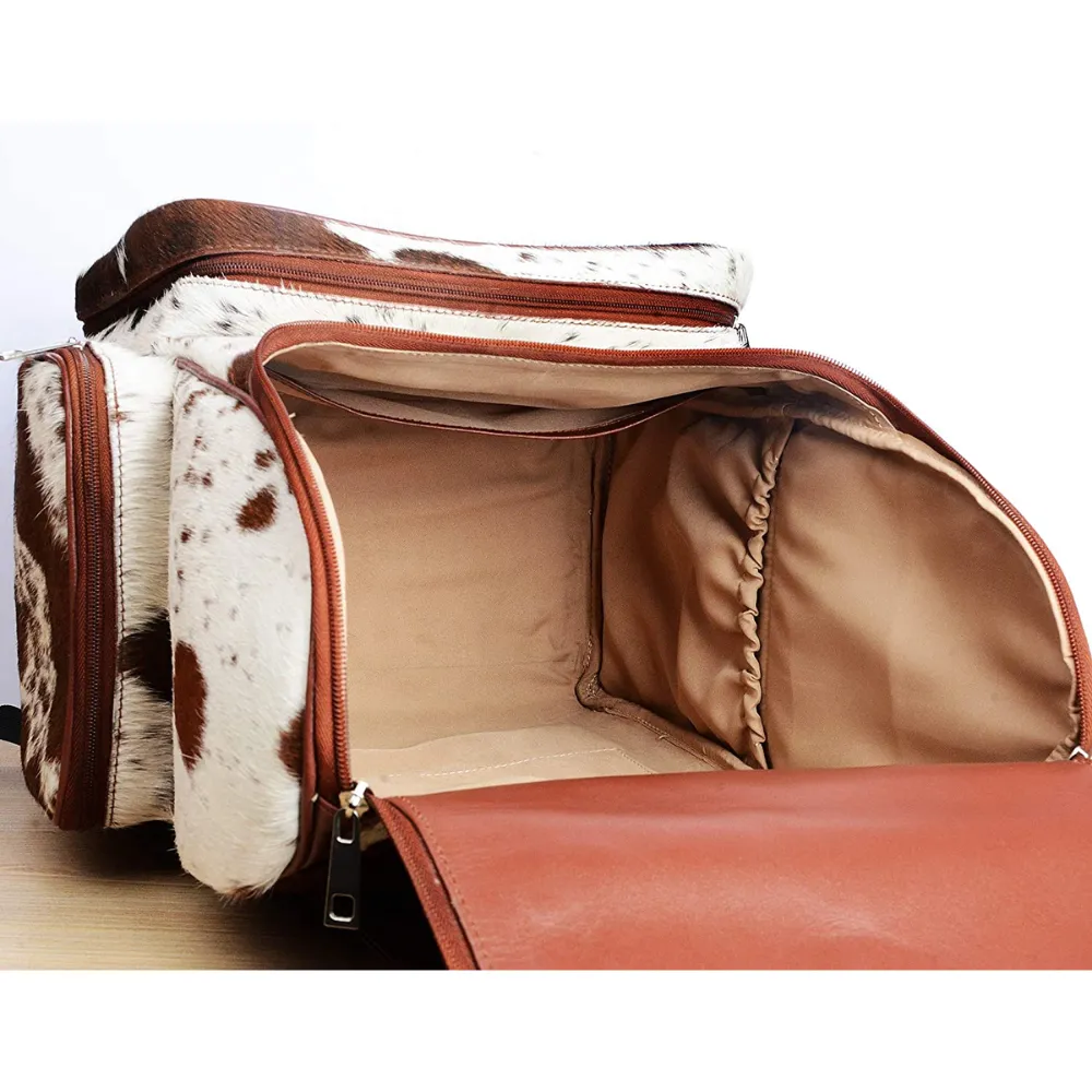 Cowhide Fur Leather Diaper Backpack - Multi-Compartment Western Backpack for Daily Use