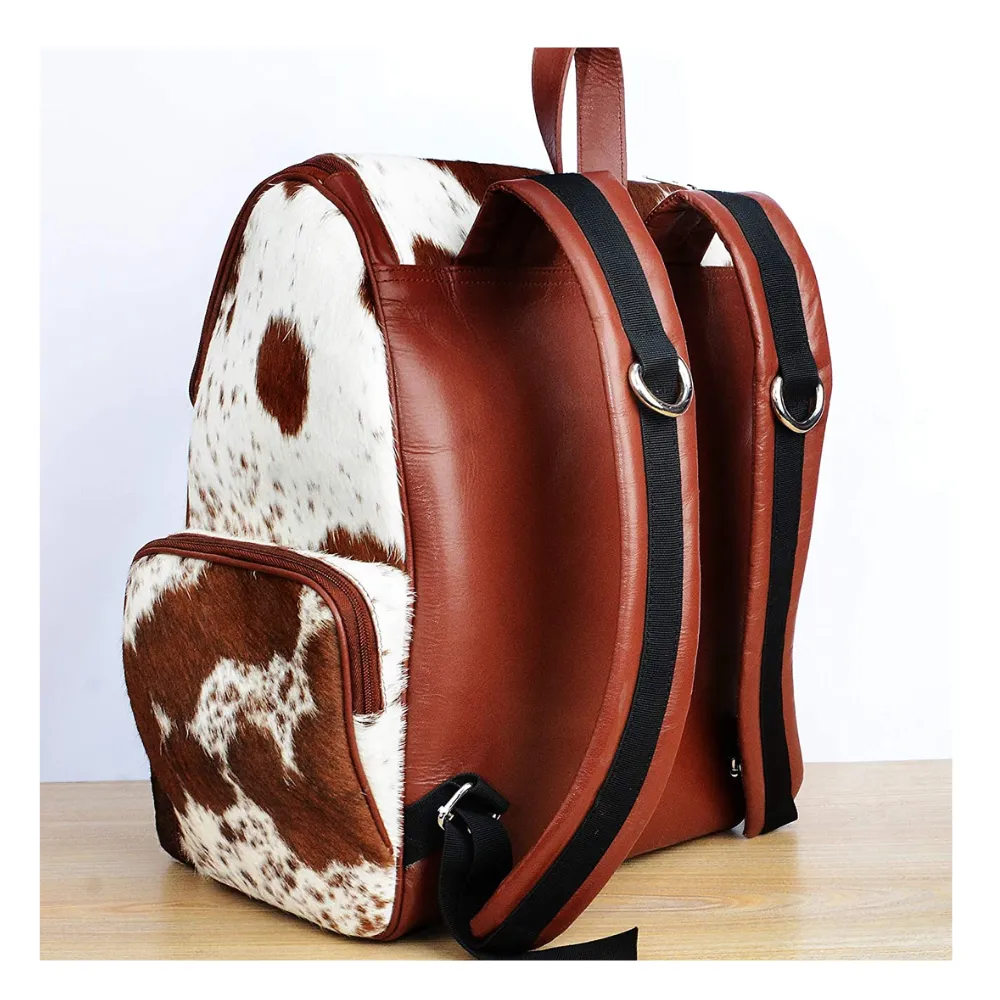 Cowhide Fur Leather Diaper Backpack - Multi-Compartment Western Backpack for Daily Use