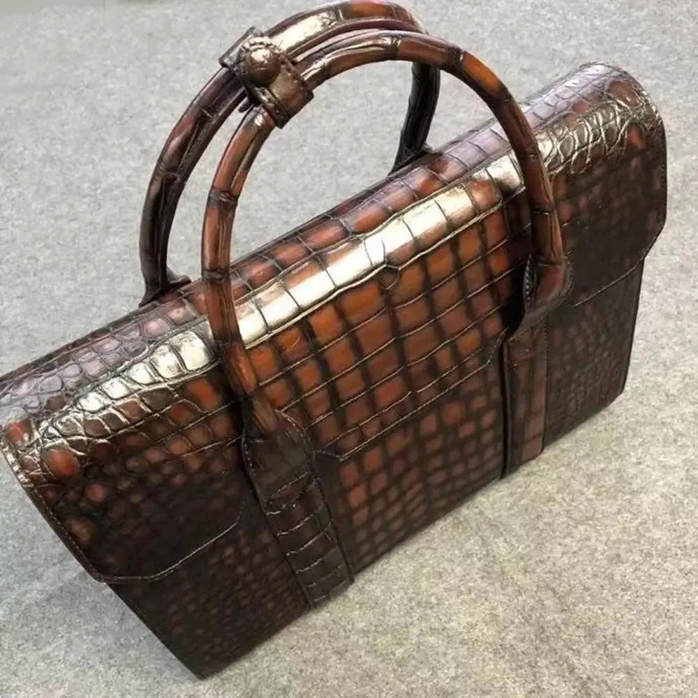 Crocodile Leather Briefcase Vintage Brown