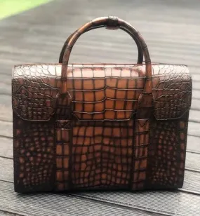 Crocodile Leather Briefcase Vintage Brown