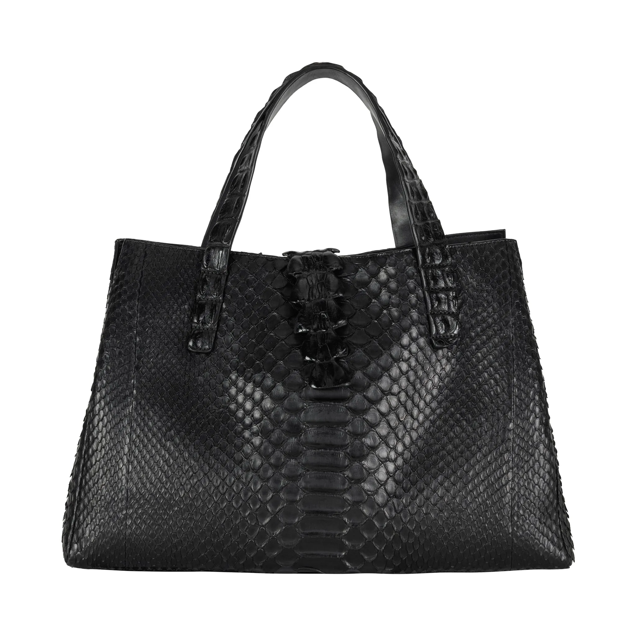 Crocodile   Python Tote Bag - Black