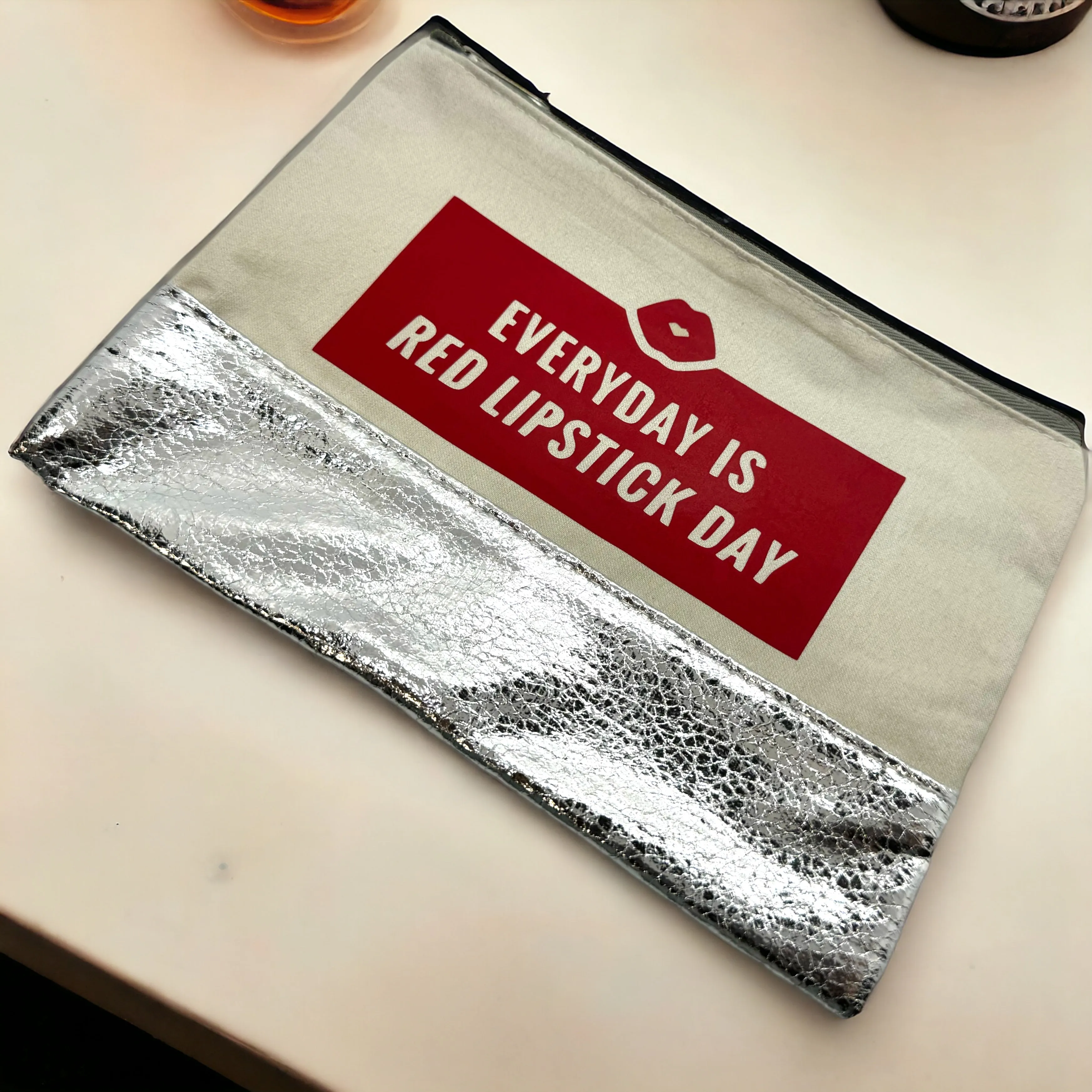 Custom Cosmetic Bag with Unique Sayings - Brand New! “Red Lipstick Day.”