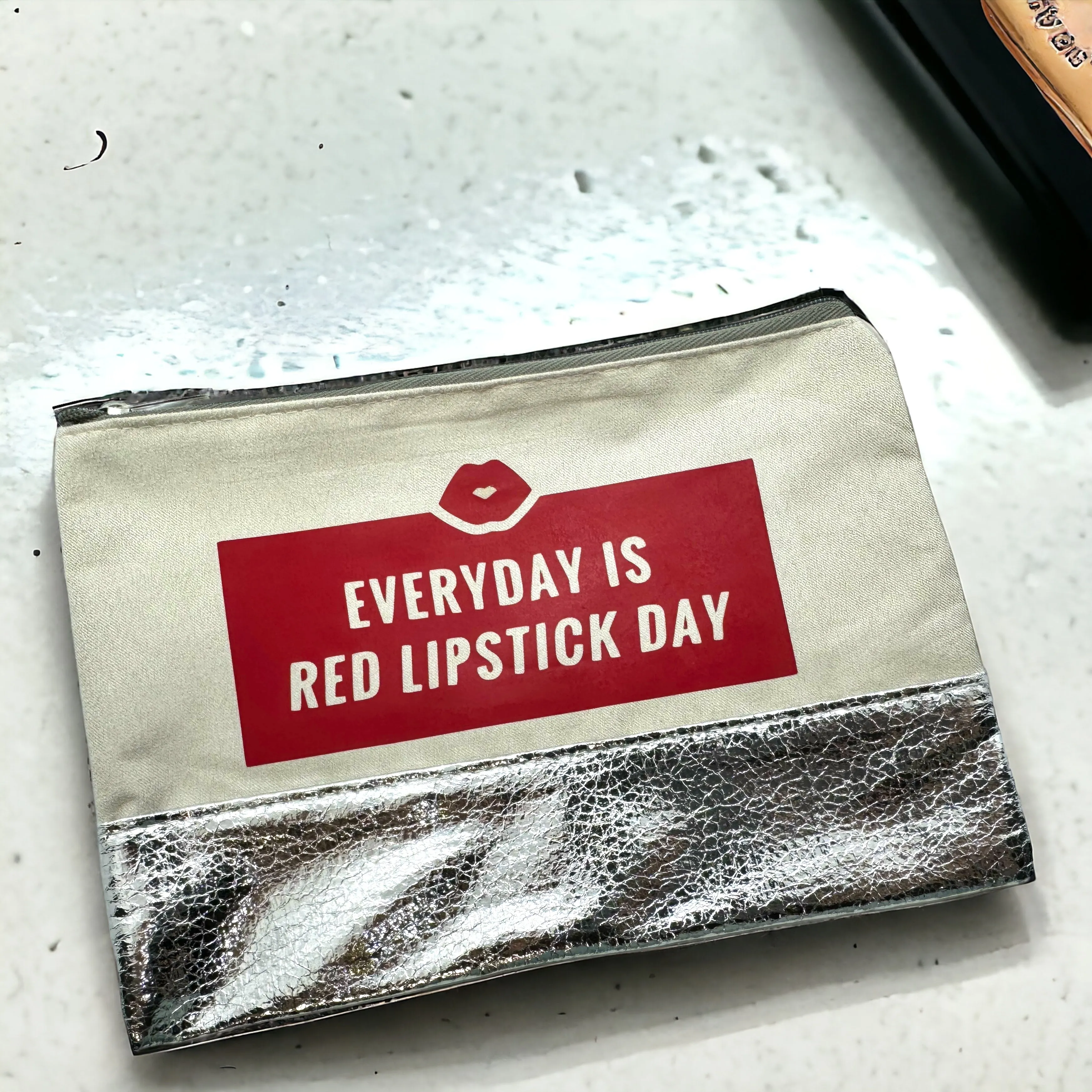 Custom Cosmetic Bag with Unique Sayings - Brand New! “Red Lipstick Day.”