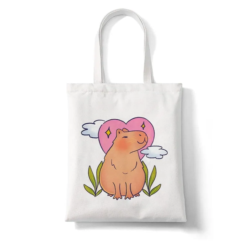 Cute Capybara Reusable Canvas Tote Bag