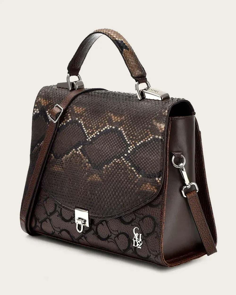 Dark brown top handle handbag