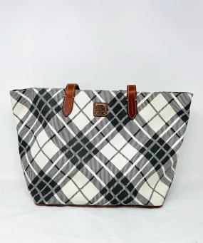 Dooney & Bourke Black/White Shoulder Bag Plaid Leather AS IS Designer Tote