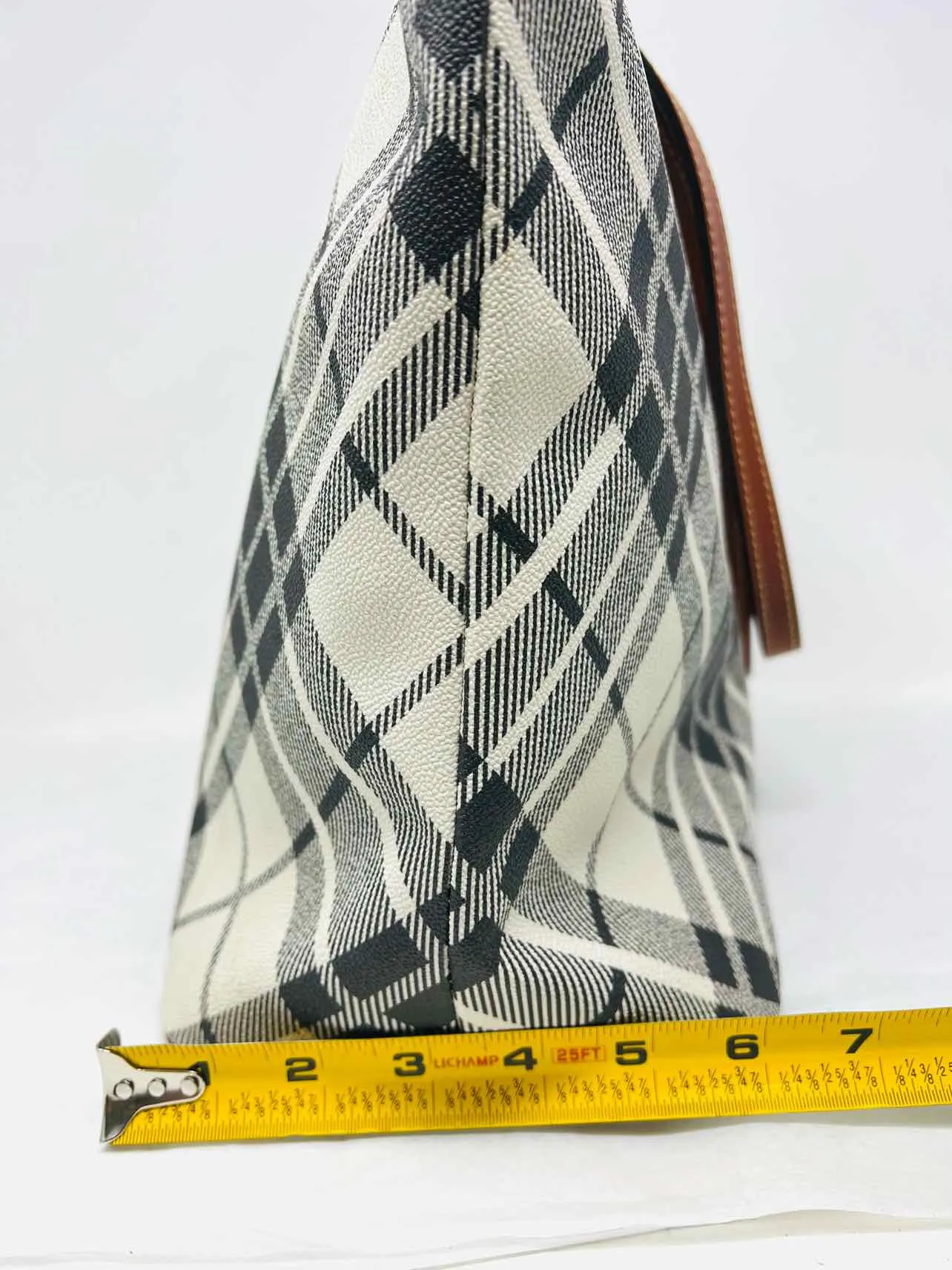 Dooney & Bourke Black/White Shoulder Bag Plaid Leather AS IS Designer Tote