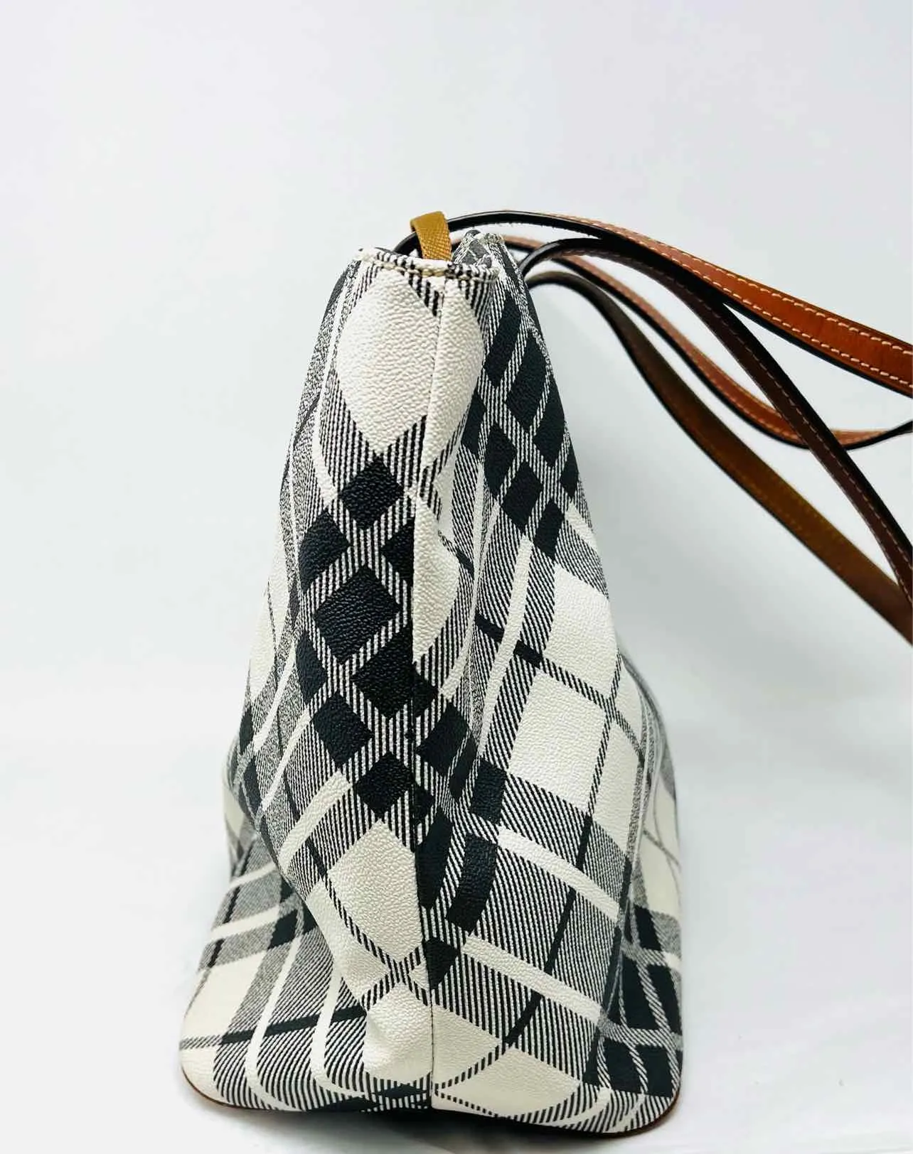 Dooney & Bourke Black/White Shoulder Bag Plaid Leather AS IS Designer Tote