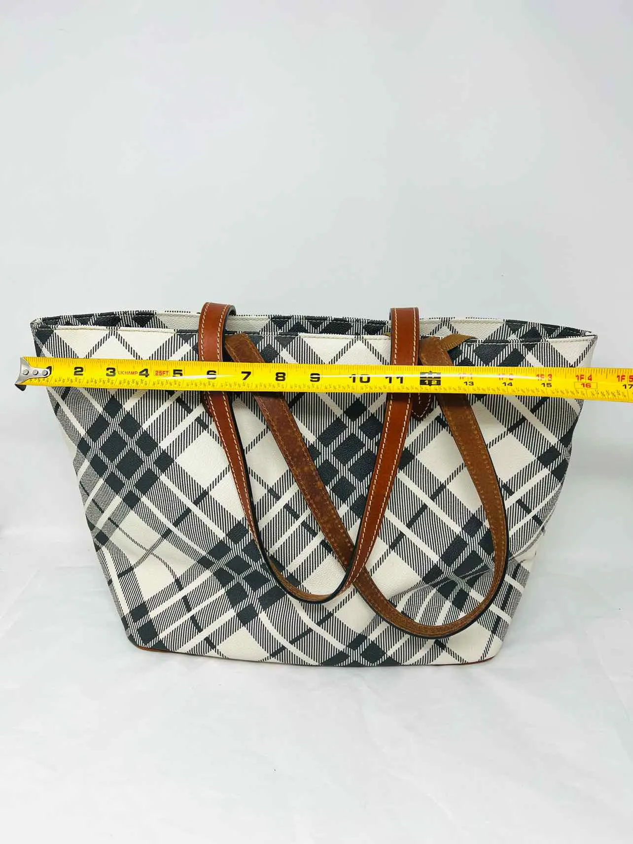 Dooney & Bourke Black/White Shoulder Bag Plaid Leather AS IS Designer Tote