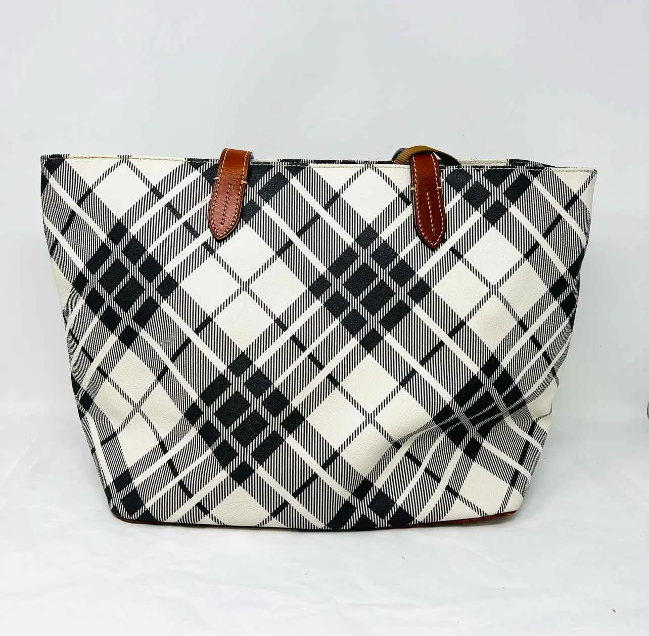 Dooney & Bourke Black/White Shoulder Bag Plaid Leather AS IS Designer Tote