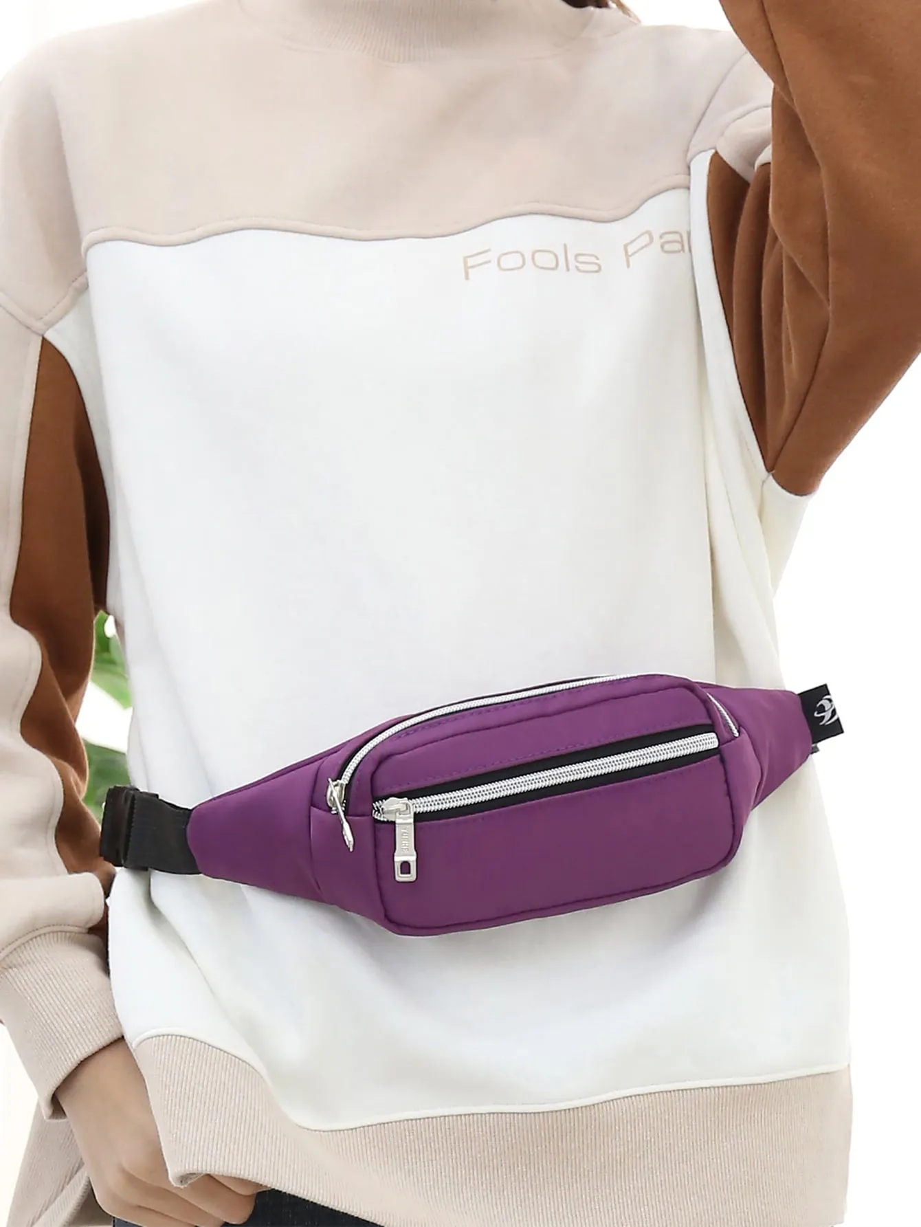 Double Zipper Buckle Decor Fanny Pack