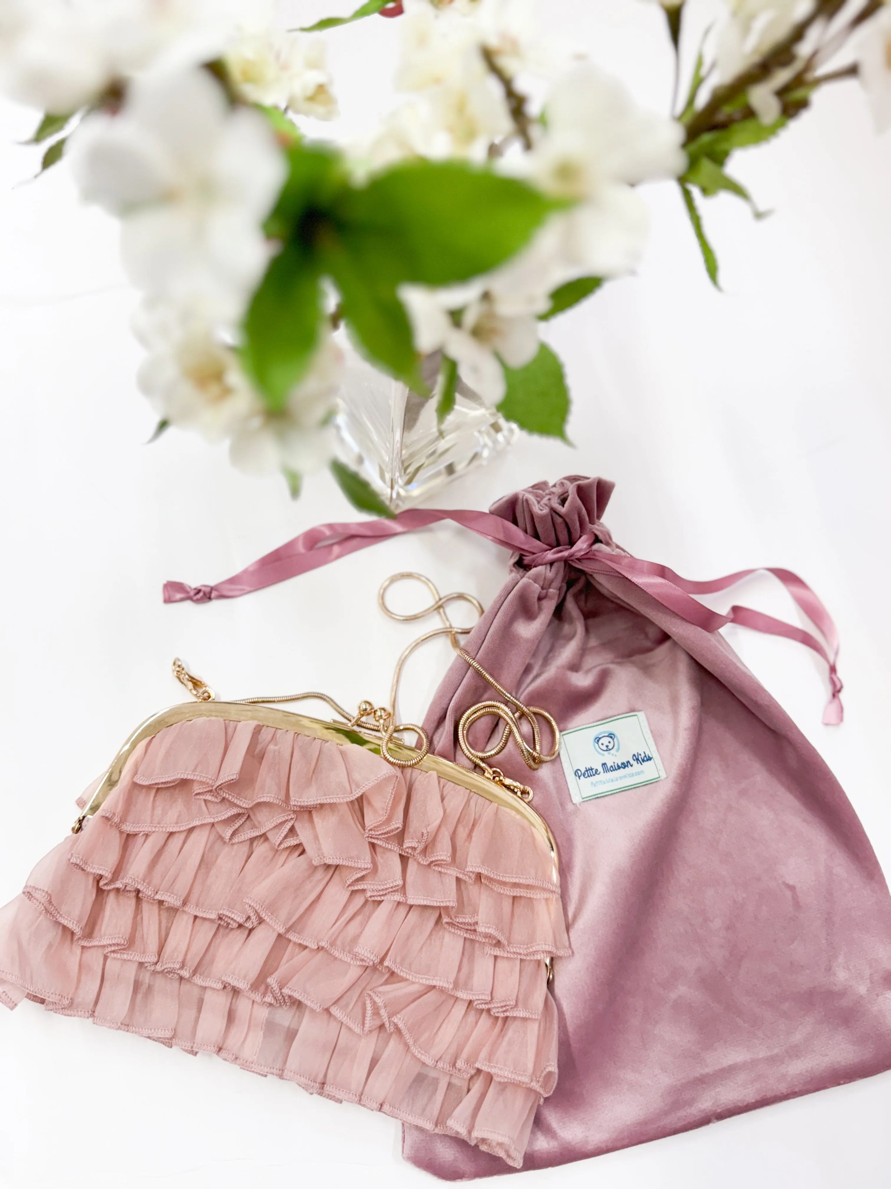 Dusty Pink Organza Ruffle Handbag