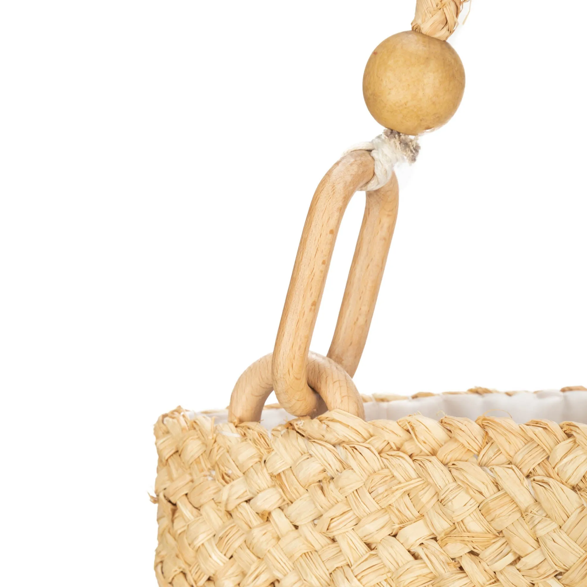 Easy Breezy - Woven Bucket Handbag with Wooden Handle