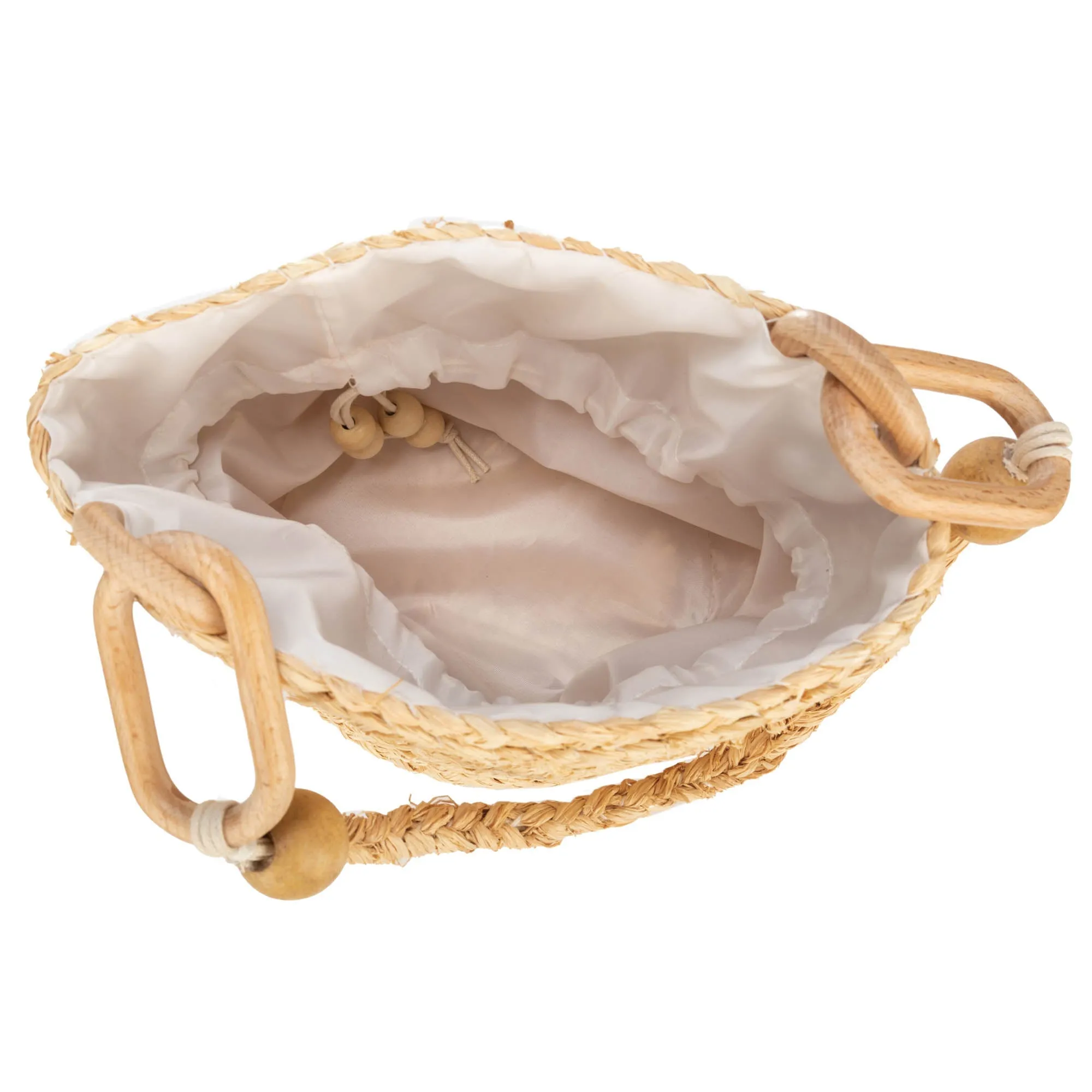 Easy Breezy - Woven Bucket Handbag with Wooden Handle