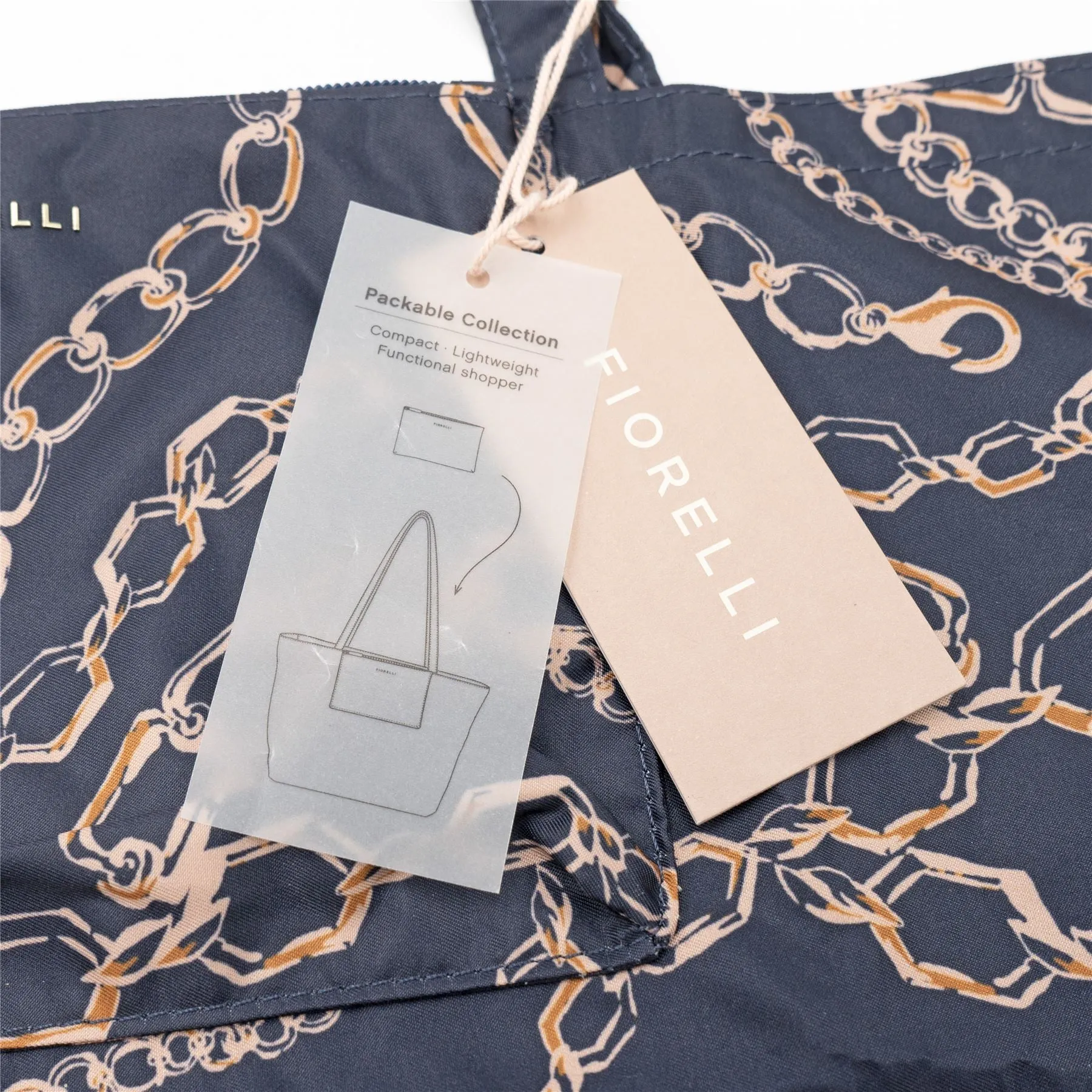 Fiorelli Swift Navy Verona Print Packaway Foldable Nylon Shopper Tote Bag