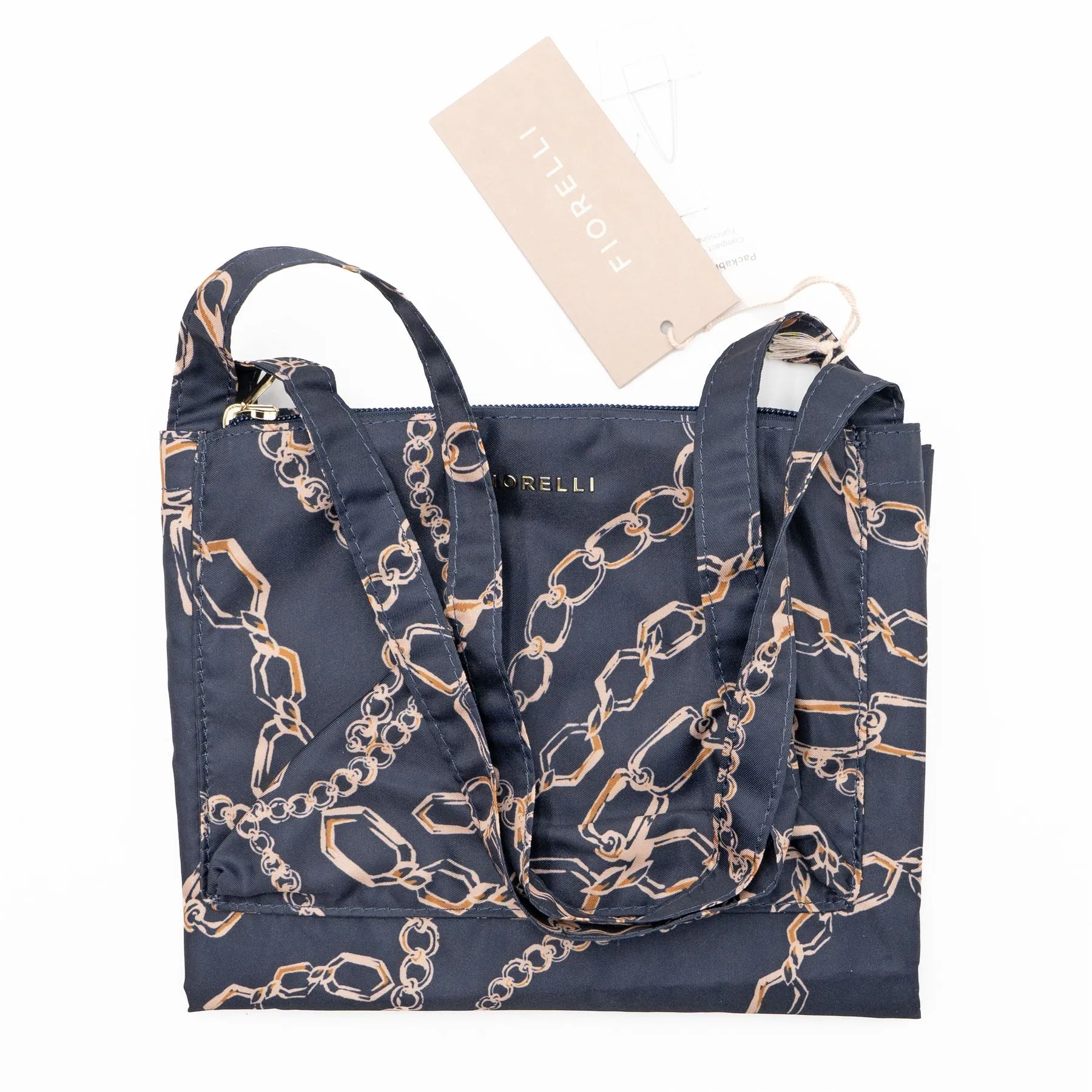 Fiorelli Swift Navy Verona Print Packaway Foldable Nylon Shopper Tote Bag