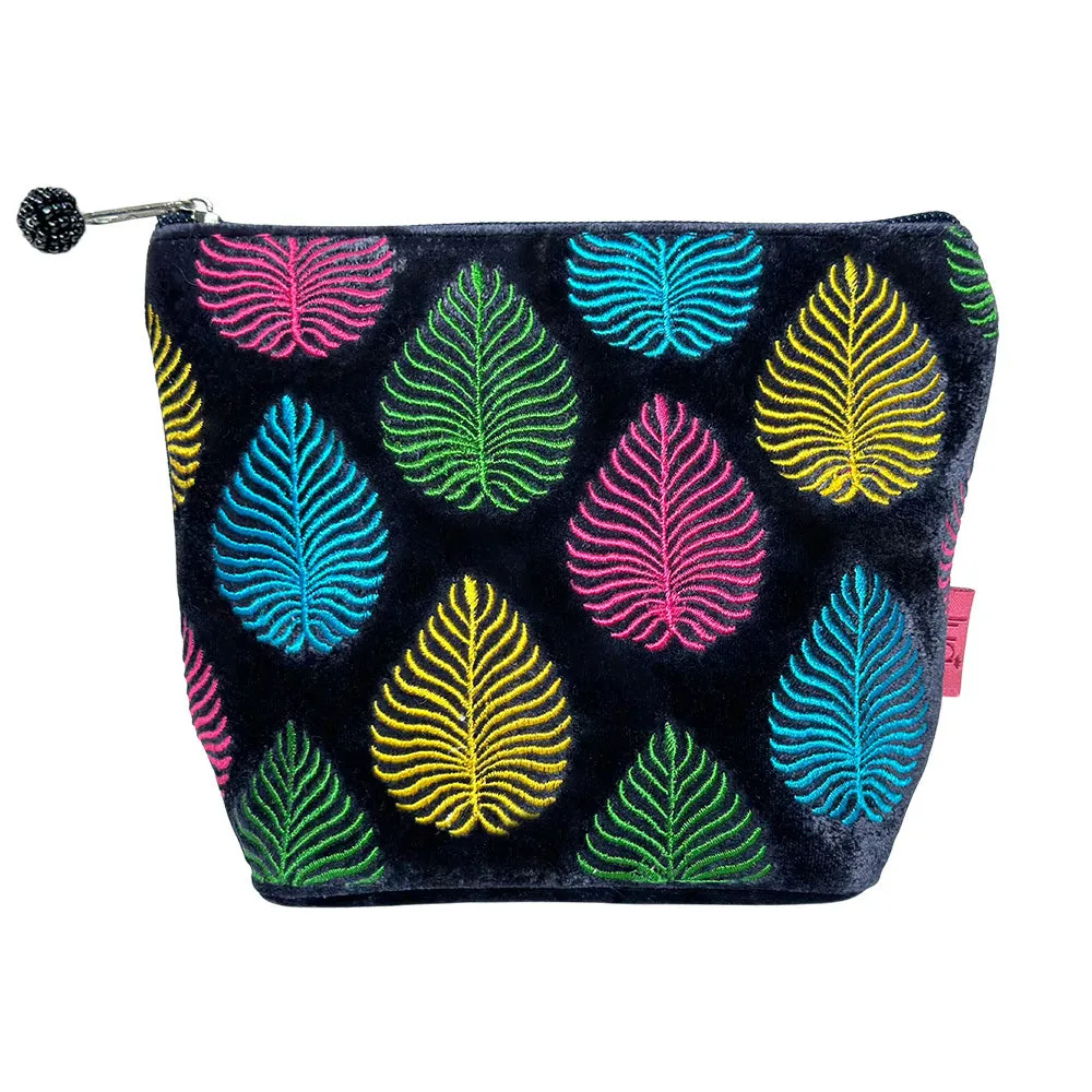 Geo Leaf Navy Velvet Cosmetic Purse By Lua