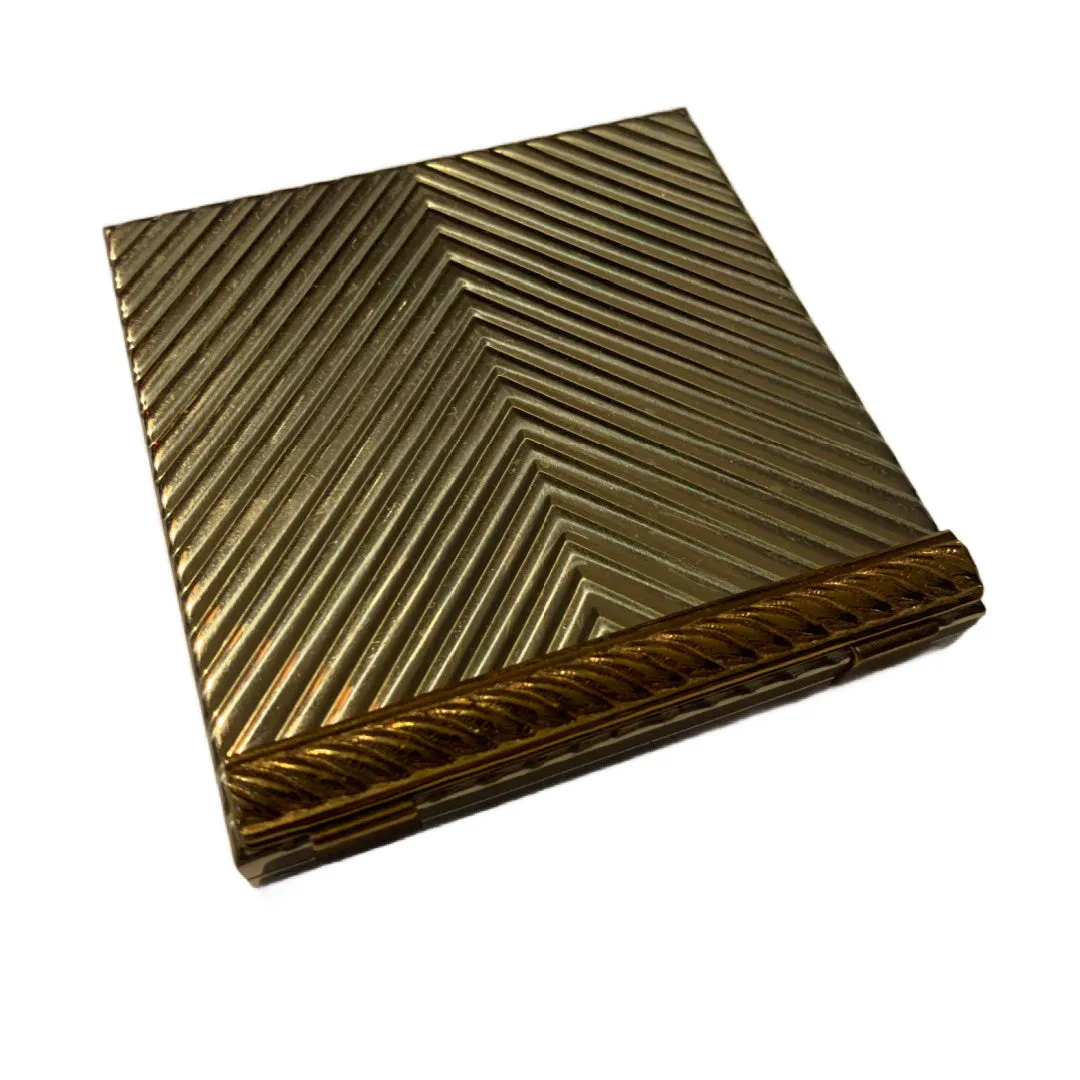 Gold Tone Chevron Textured Volupte Compact Cosmetic Case circa 1940s