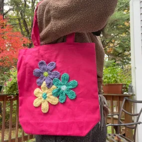 Hot Pink Retro Flower Tote Bag