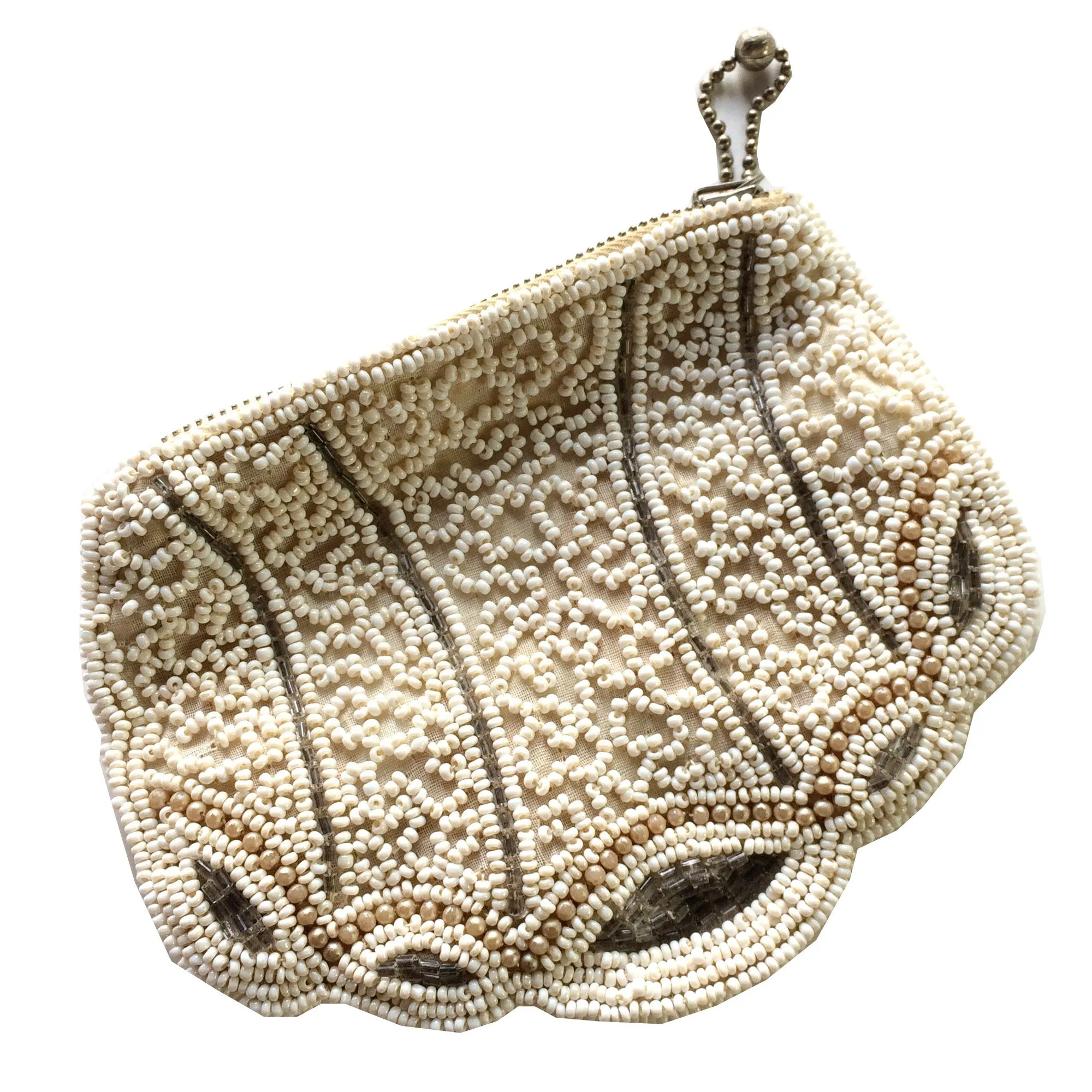 Ivory and White Beaded Evening Bag w/ Silver Accents circa 1930s