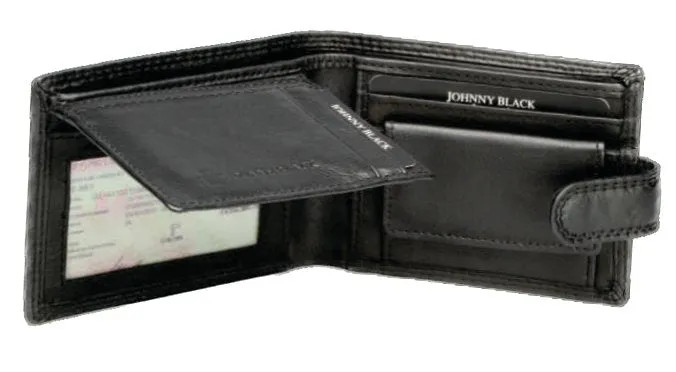 Johnny Black Chicago Mini Compact 8CC Leather Wallet - RFID | Black