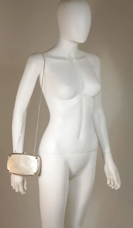 JUDITH LEIBER Brushed Metal Evening Purse with Stone Details