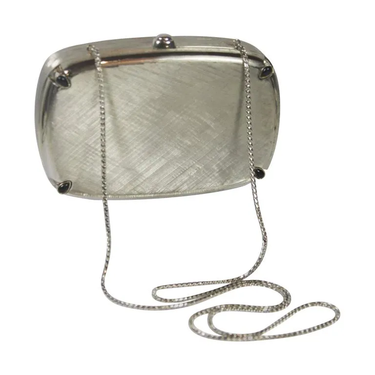 JUDITH LEIBER Brushed Metal Evening Purse with Stone Details