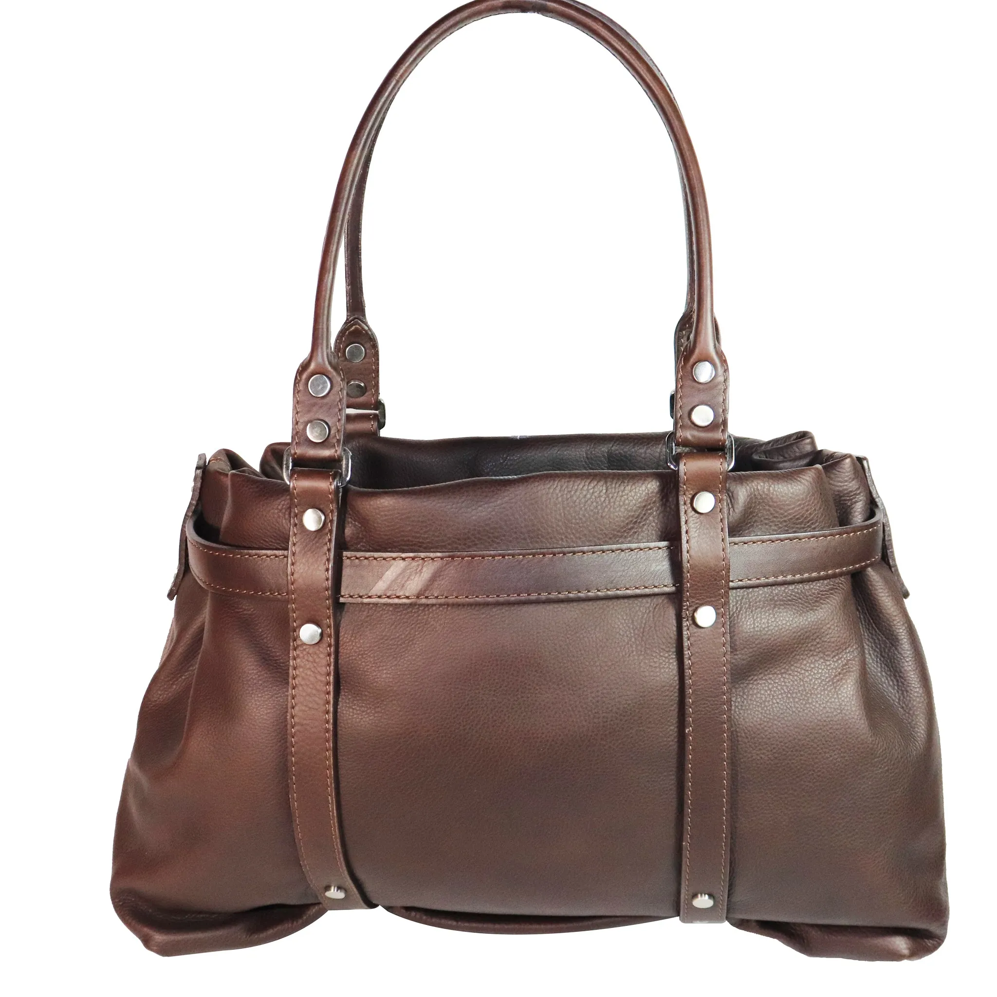 Lanvin Brown Leather Double Strap Purse W/ Silver Hardware