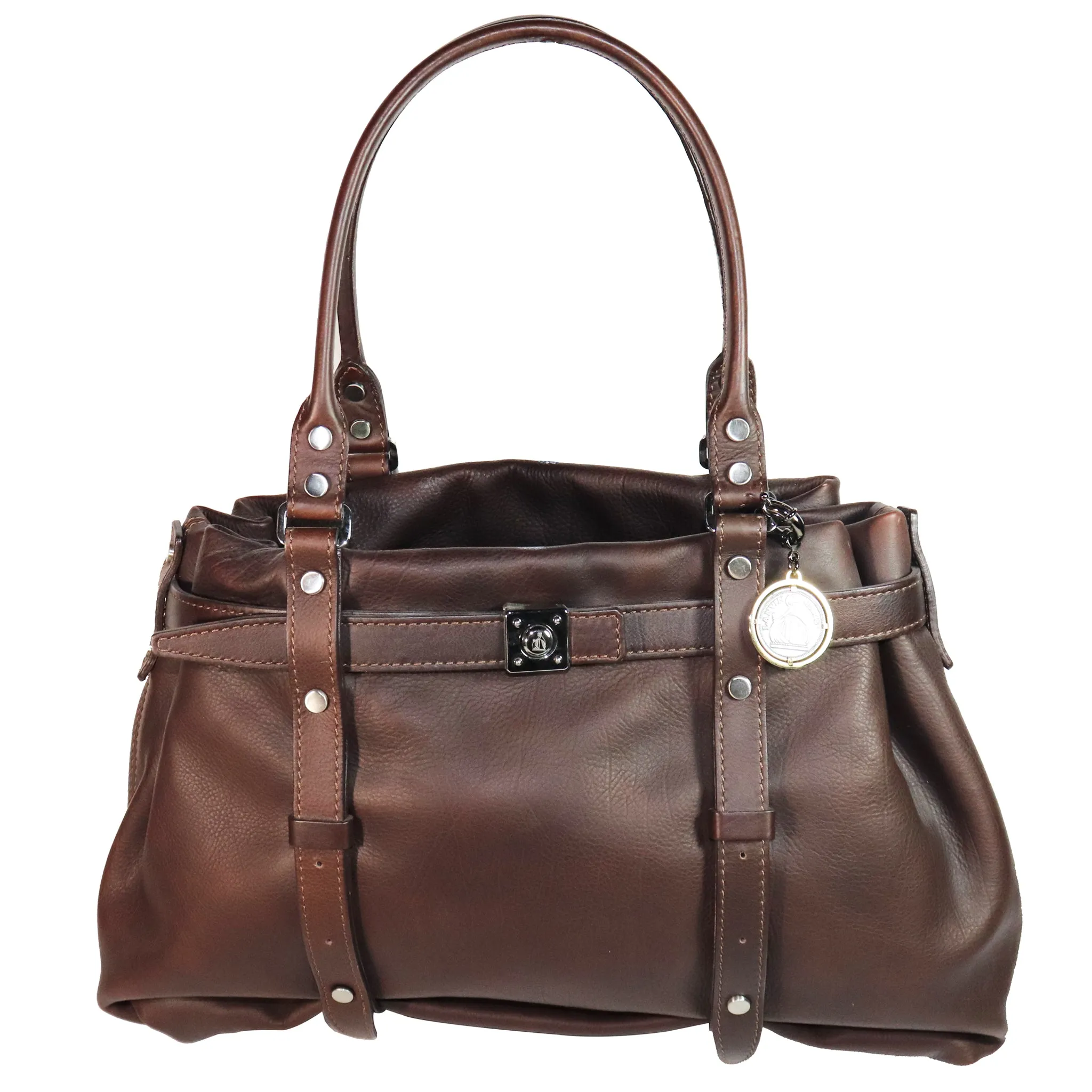 Lanvin Brown Leather Double Strap Purse W/ Silver Hardware