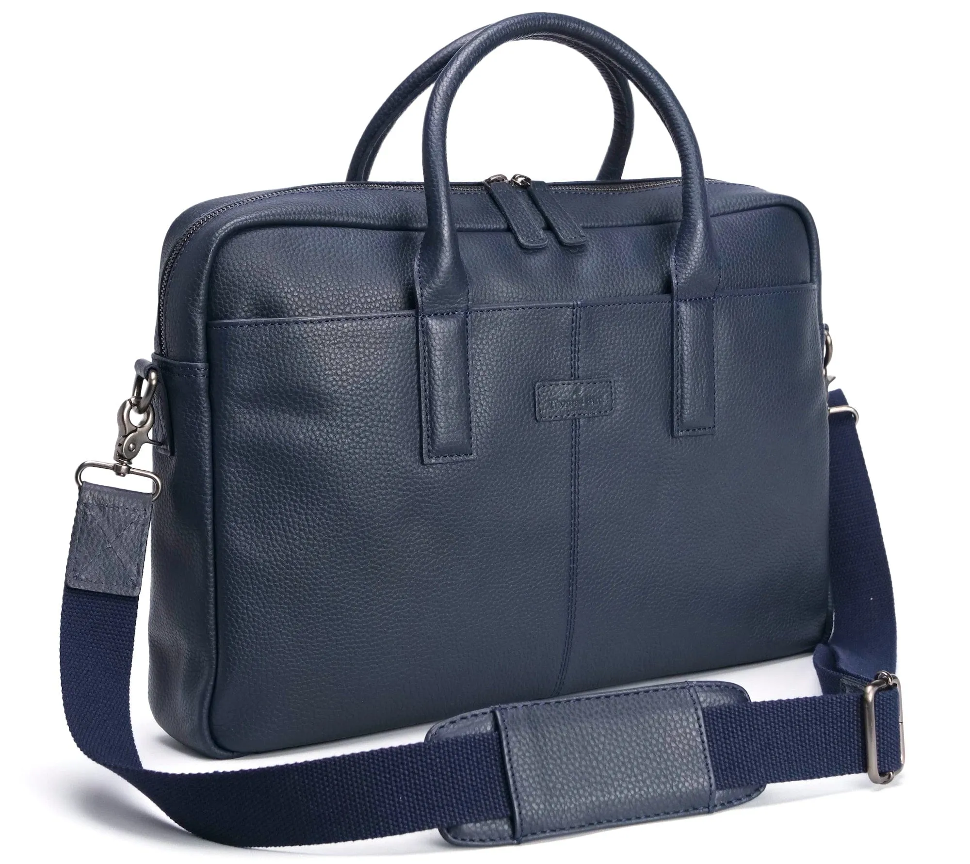 Leather Briefcase Bag Navy Blue